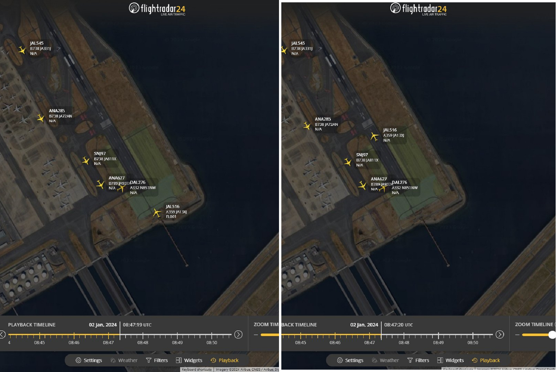 網友回看事發當時的雷達圖，發現兩機「十字交會」。（翻自X平台）