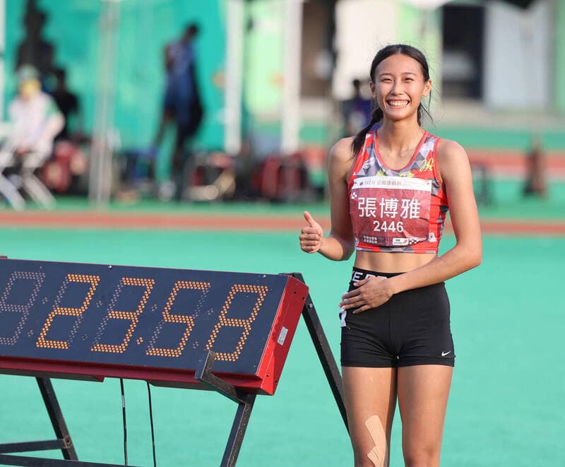 張博雅在巴黎奧運田徑女子100公尺預賽跑出11秒88，是她的本季最佳紀錄。（圖為張博雅於全中運女子200公尺打破大會紀錄，翻攝自臉書張博雅 BoYa Zhang）