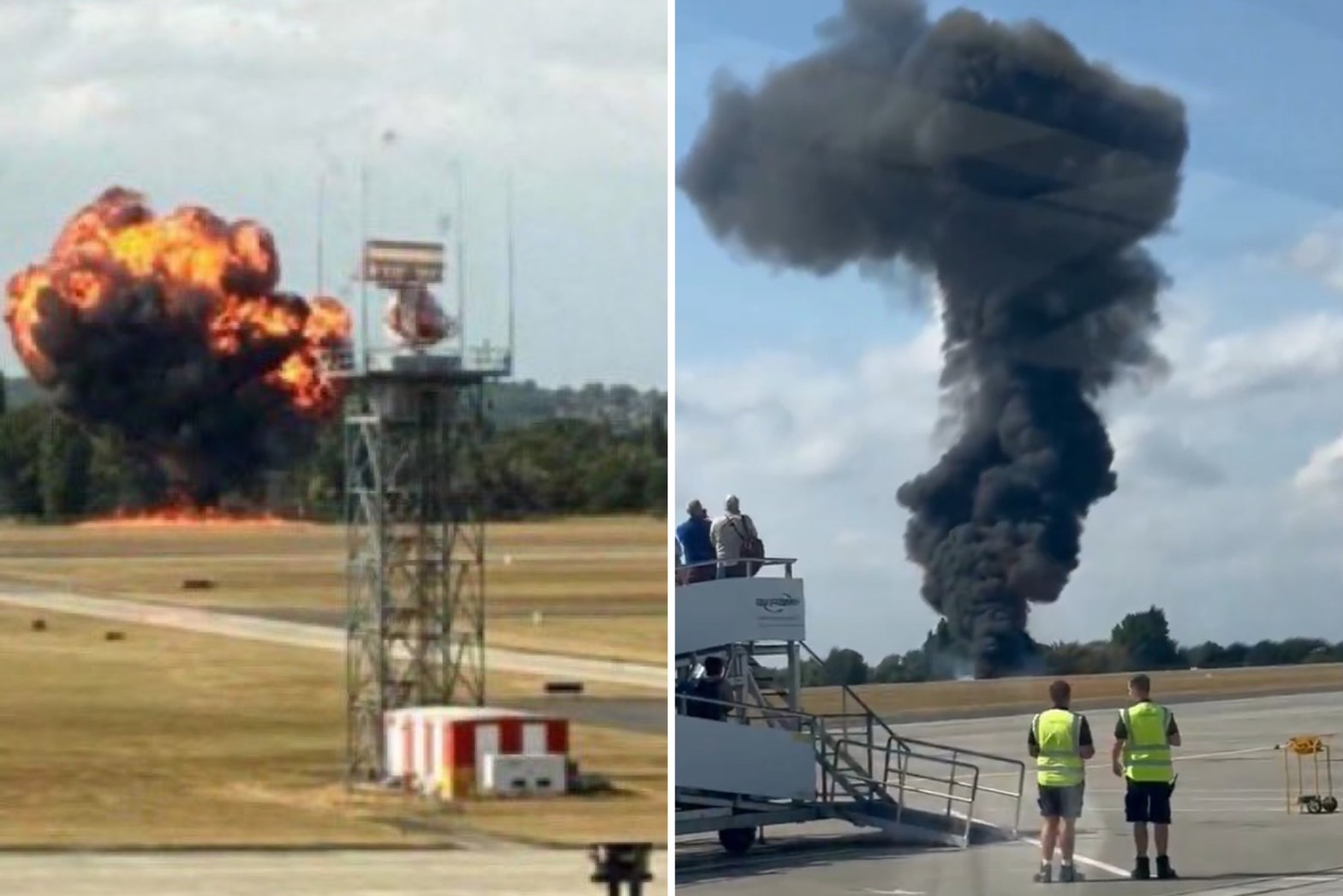 才剛起飛！小飛機墜毀英國倫敦機場爆炸燒成火球。（翻攝X）