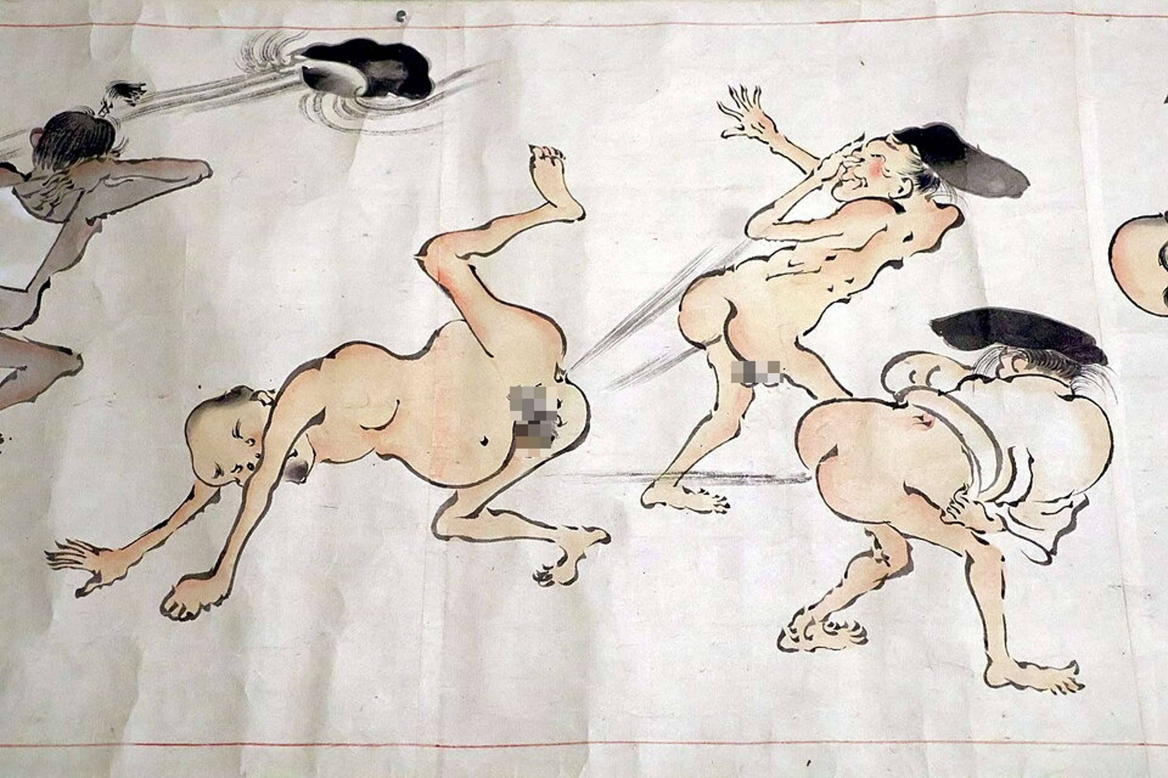 50歲人夫狂放「魚腥味連環屁」近20年,最後竟查出大腸癌。圖為日本古畫「放屁合戰」。(圖/FreCha,Wikimedia Commons,CC BY-SA 4.0,本刊後製)