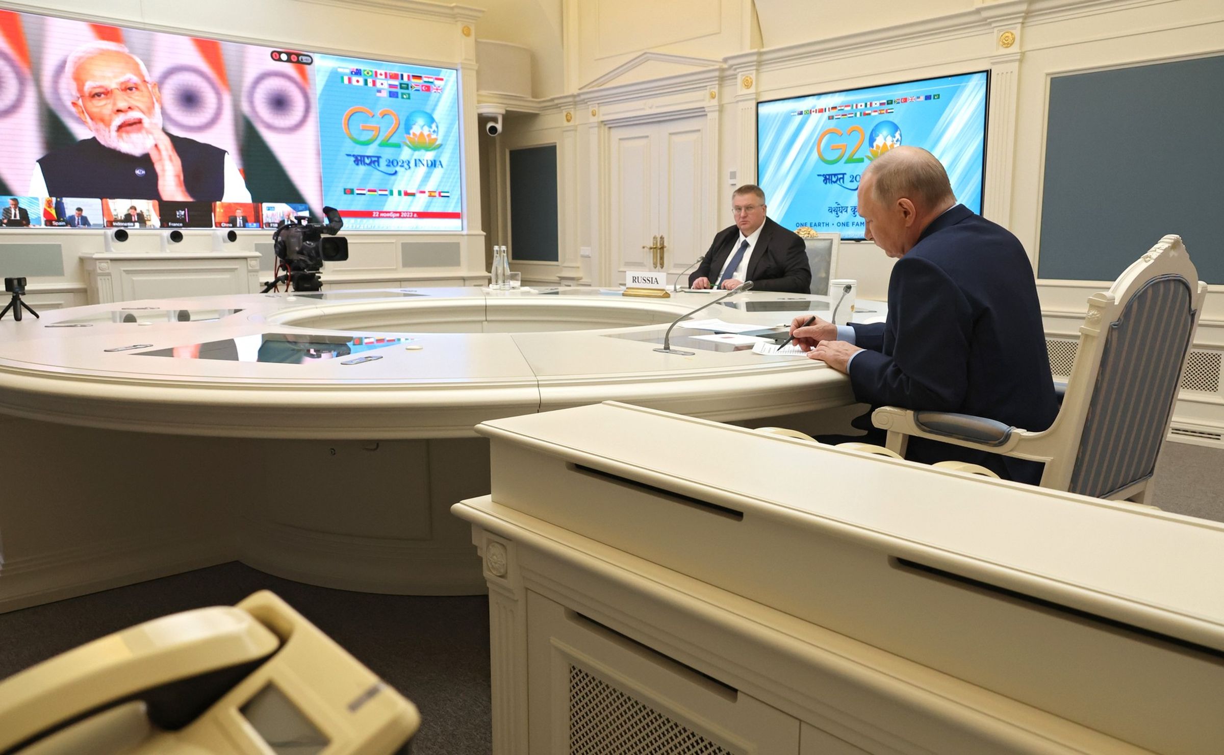 普丁22日參與了由印度總理莫迪主持的G20線上會議。（翻攝自President of Russia）