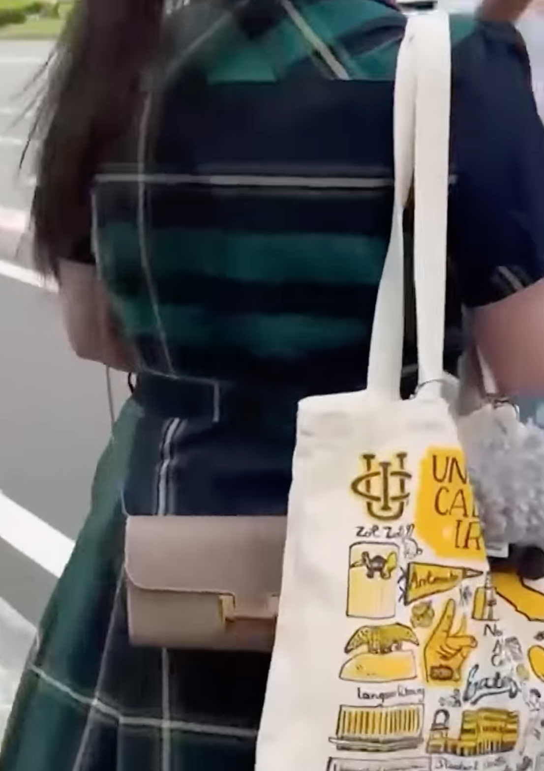 陳幸妤除了Hermes外，兒子學校的帆布袋與超人氣的吊飾一樣吸睛。（翻攝自網路）