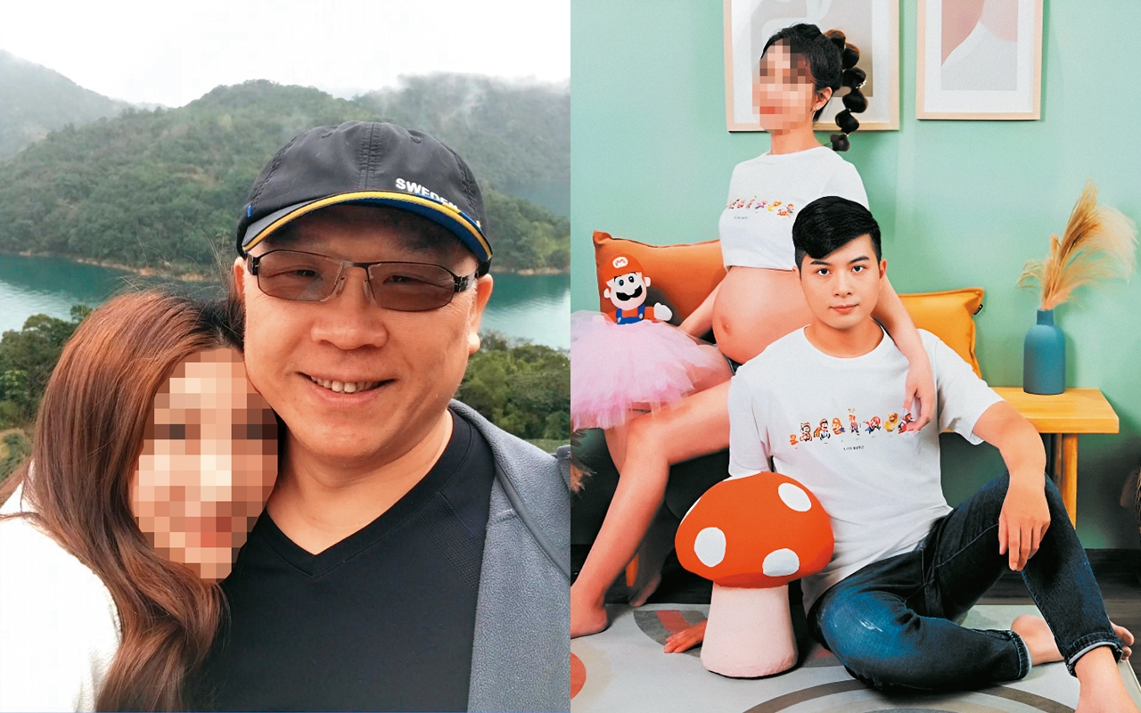 潘恒新（左圖右）與小三（左圖左）交往6年，對外以表兄妹相稱；C小姐（右圖上）生產前，張志名（右圖下）還與她拍寫真曬恩愛。（讀者提供）