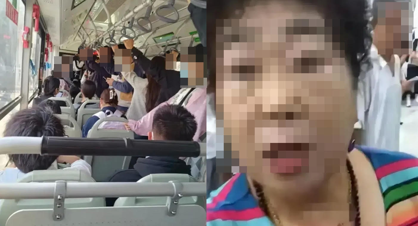 中國一名大媽逼年輕人讓座踢到鐵板，沒想到竟動手打人巴掌，還把人打昏過去。（翻攝微博）