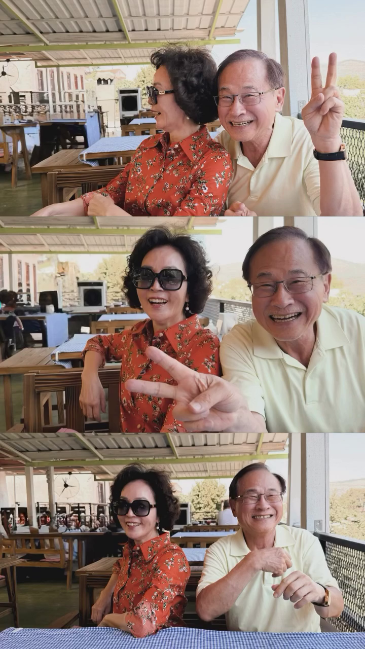 李晶晶一口氣曬出爸媽合照3連發,李博文面對鏡頭燦笑比YA,模樣相當親切。(翻攝李晶晶臉書)