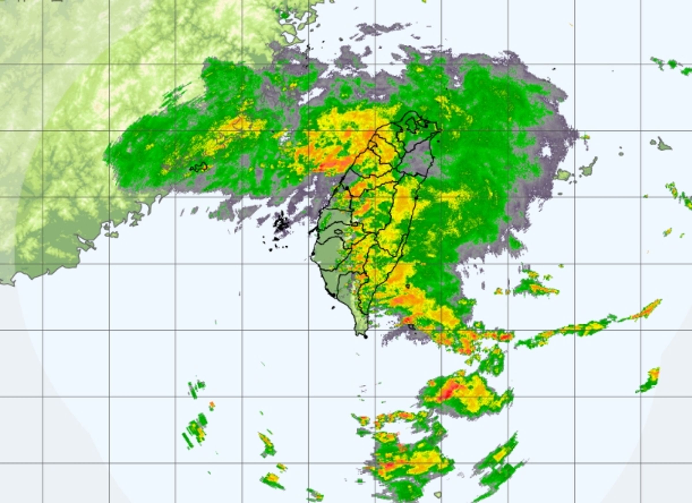 豪雨、大雷雨持續狂炸中南部,導致全台有35個測站監測雨量破200毫米達「紫爆」。(翻攝自中央氣象署官網)