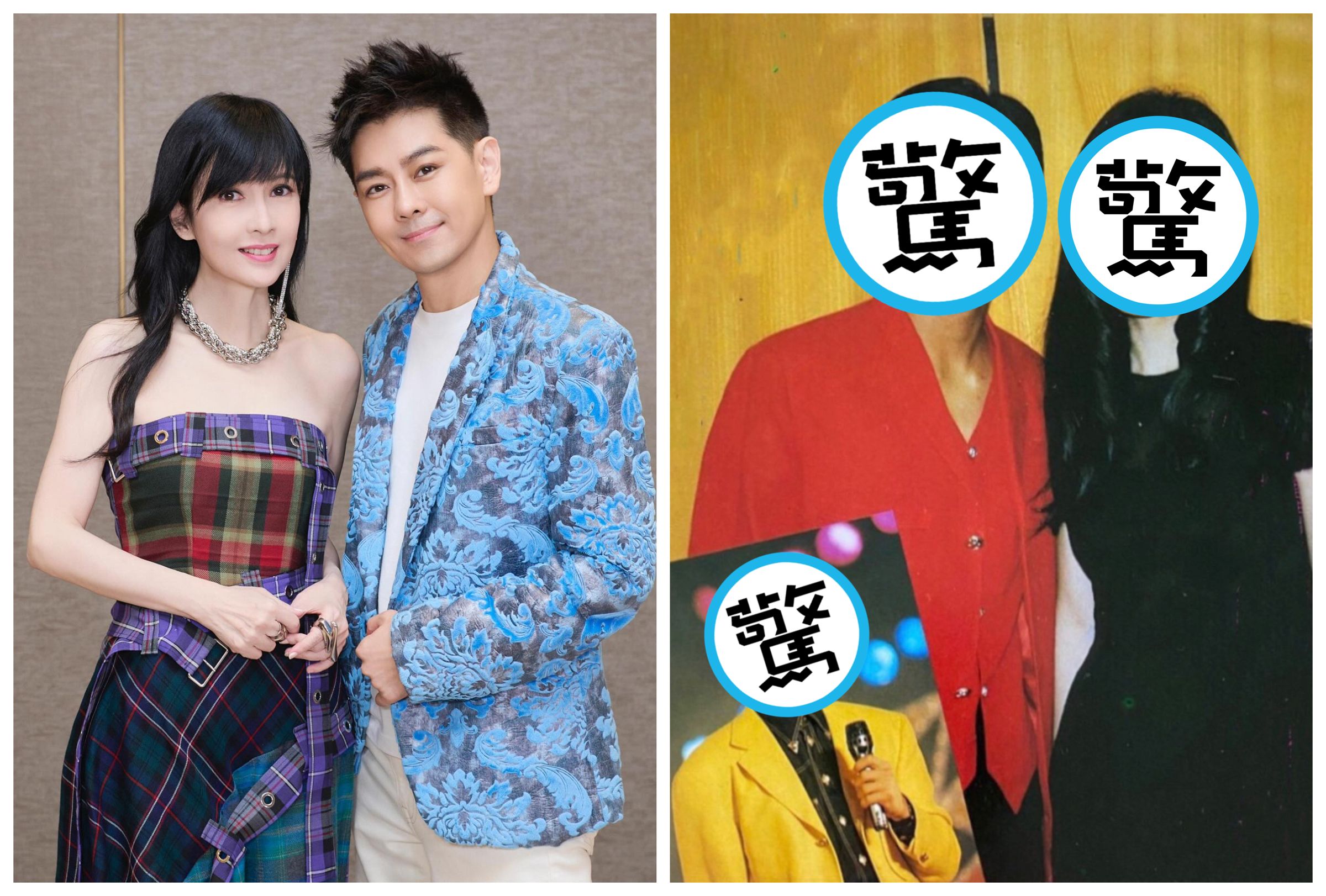 林志穎(左圖右)與周慧敏(左圖左)睽違30年再相聚,兩人的舊照也出土(右圖)。(翻攝林志穎臉書、周慧敏臉書)