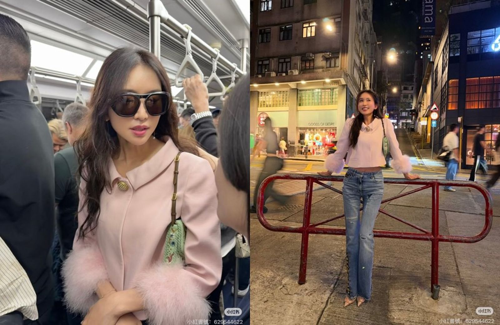 林志玲搭香港地鐵，身旁都是人。她還在街頭拍照，相當接地氣。（翻攝林志玲小紅書）