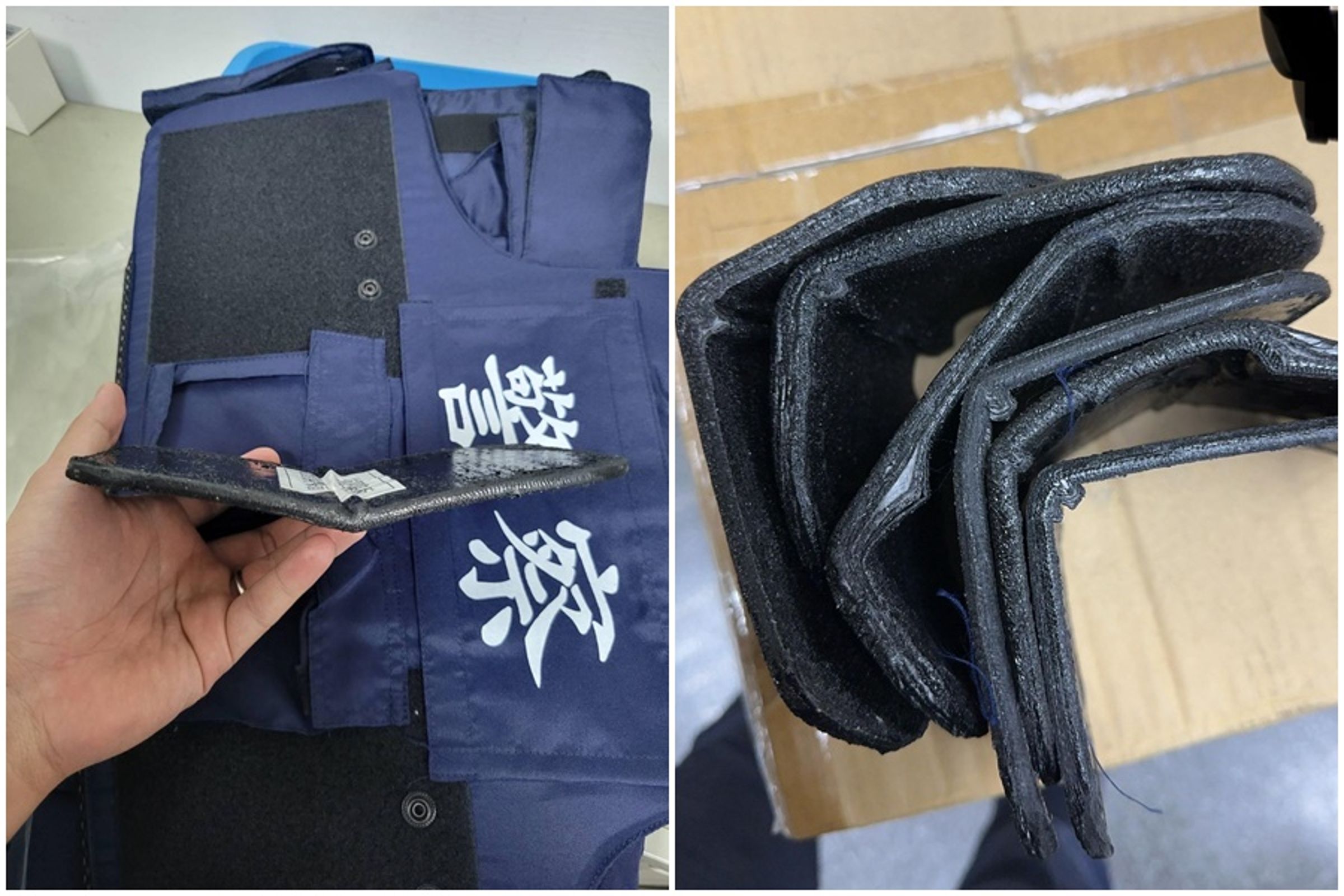 基層員警發文抱怨公發防彈衣品質不佳,裡面的抗凹陷板竟能輕易對折。(翻攝自靠北police臉書)