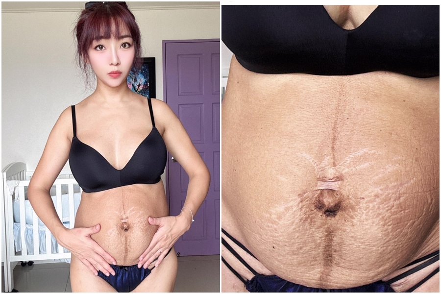 李宓產後身材走樣,肚皮鬆軟。(翻攝自李宓IG)
