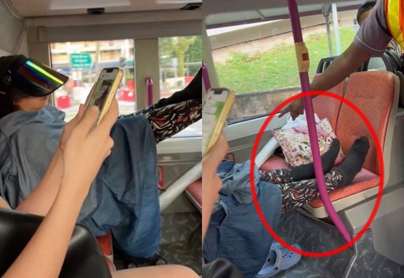星國婦人搭公車將腿搭在對面空位，不聽司機勸阻甚至還反嗆對方。（取自TikTok@bbshidah）