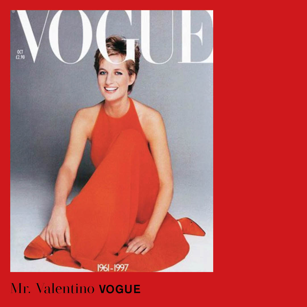 黛安娜王妃1997年曾穿著Valentino禮服,登上《VOGUE》英國版雜誌封面。(翻攝realmrvalentino IG)