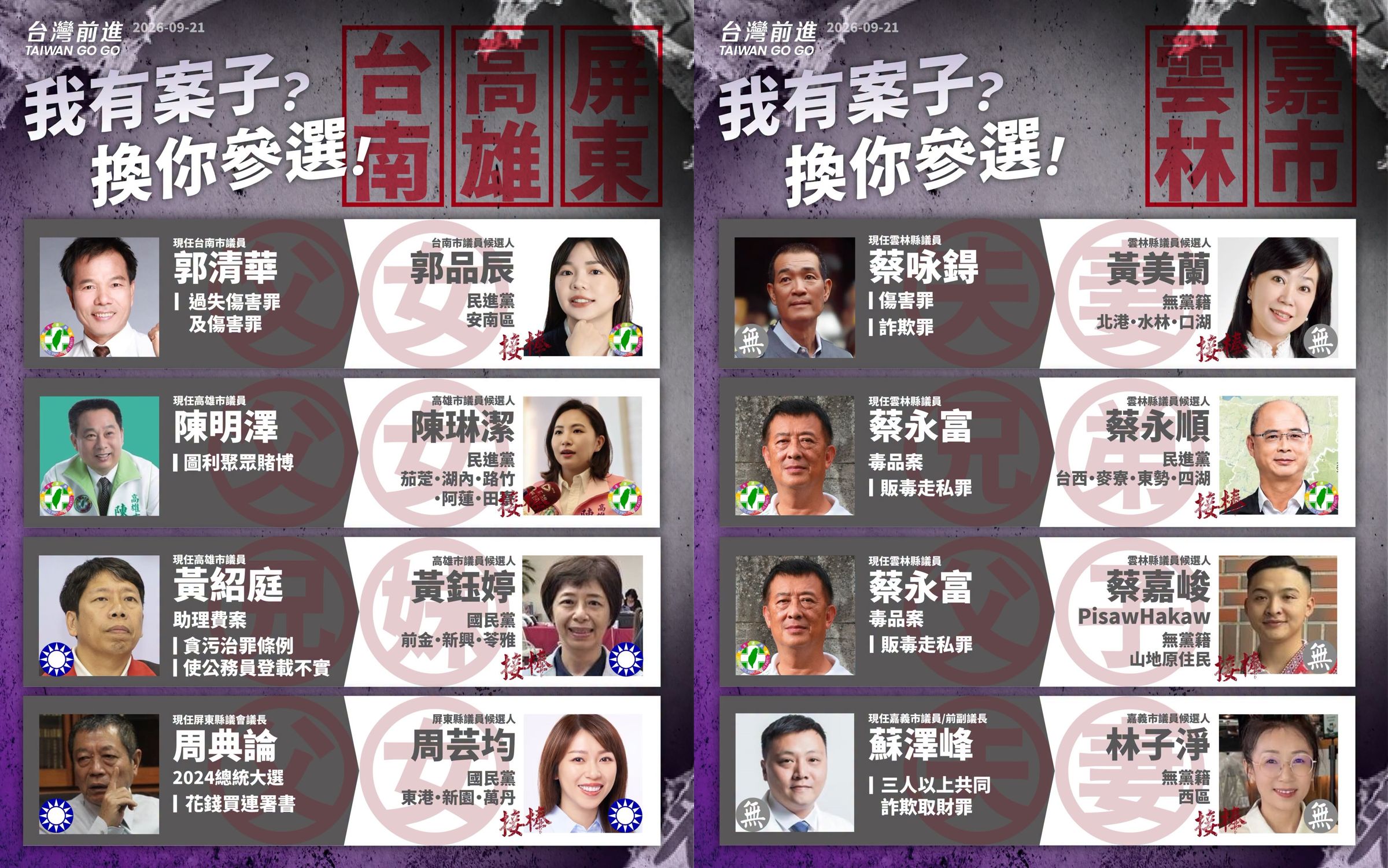 王婉諭近日公布最新「2026年家族刑案接棒圖鑑」。（翻攝自王婉諭臉書）