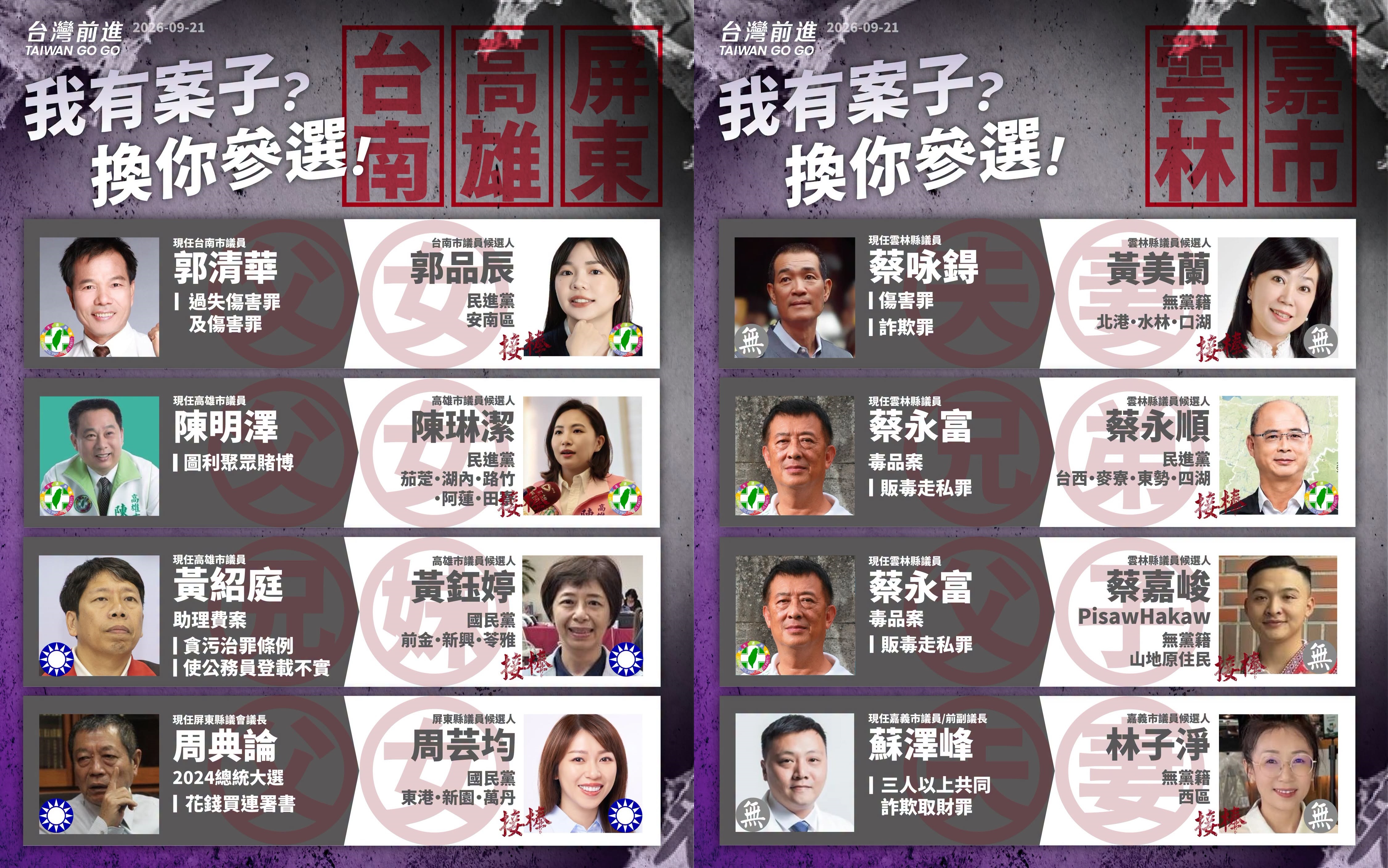 王婉諭近日公布最新「2026年家族刑案接棒圖鑑」。（翻攝自王婉諭臉書）