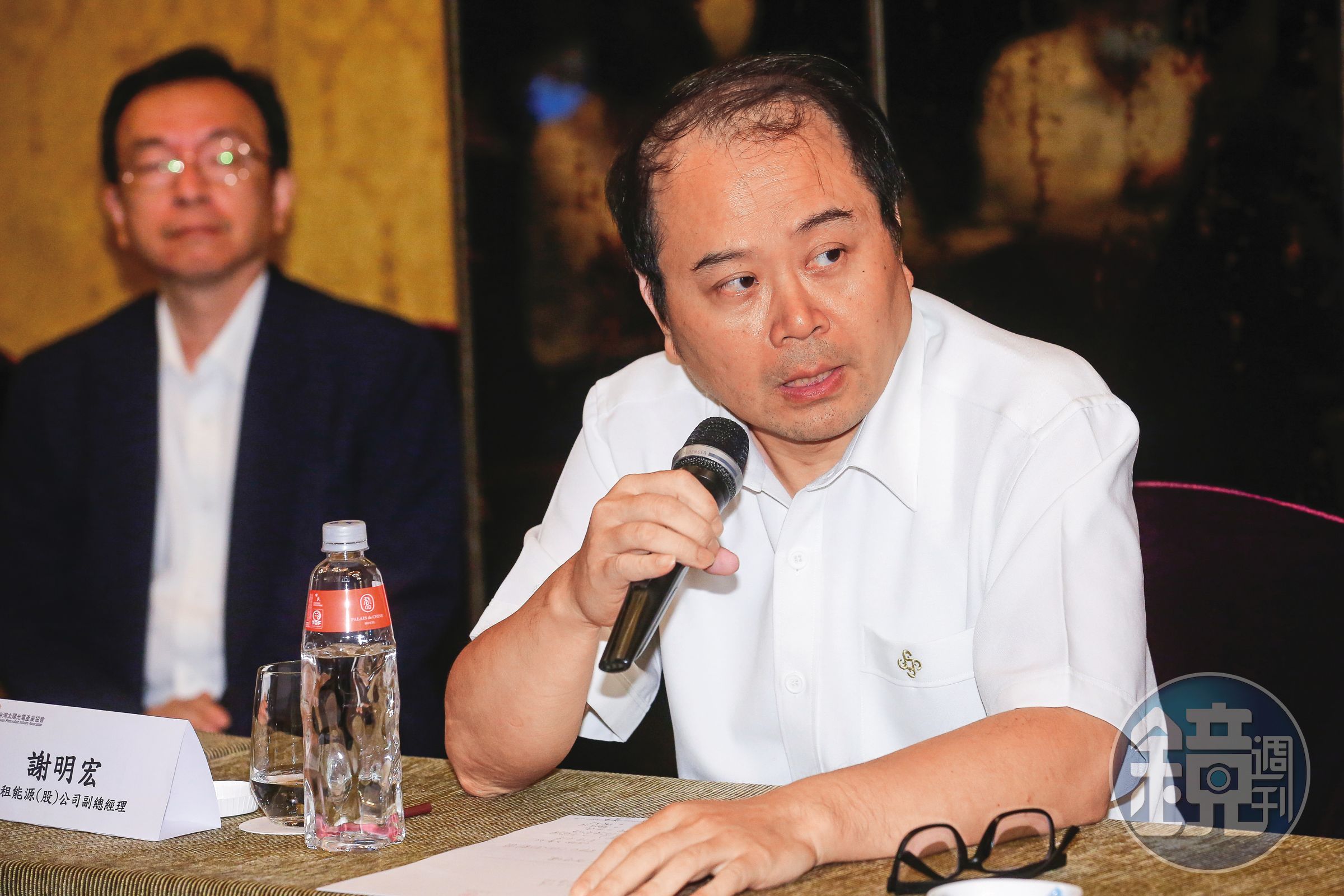 古盛煇一行人2021年2月到台南市政府拜會時,中租迪和資深副總經理謝明宏(圖)陪同出席。