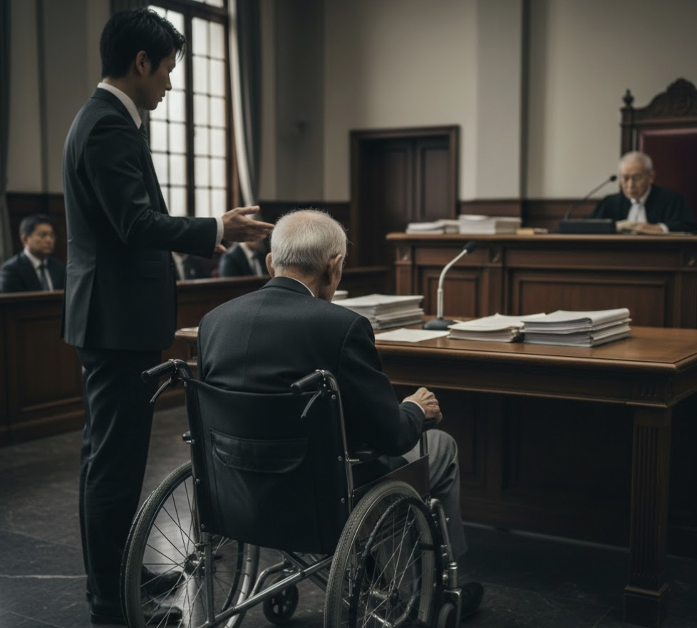 92歲老翁坐著輪椅出庭受審。（示意圖，由AI生成）