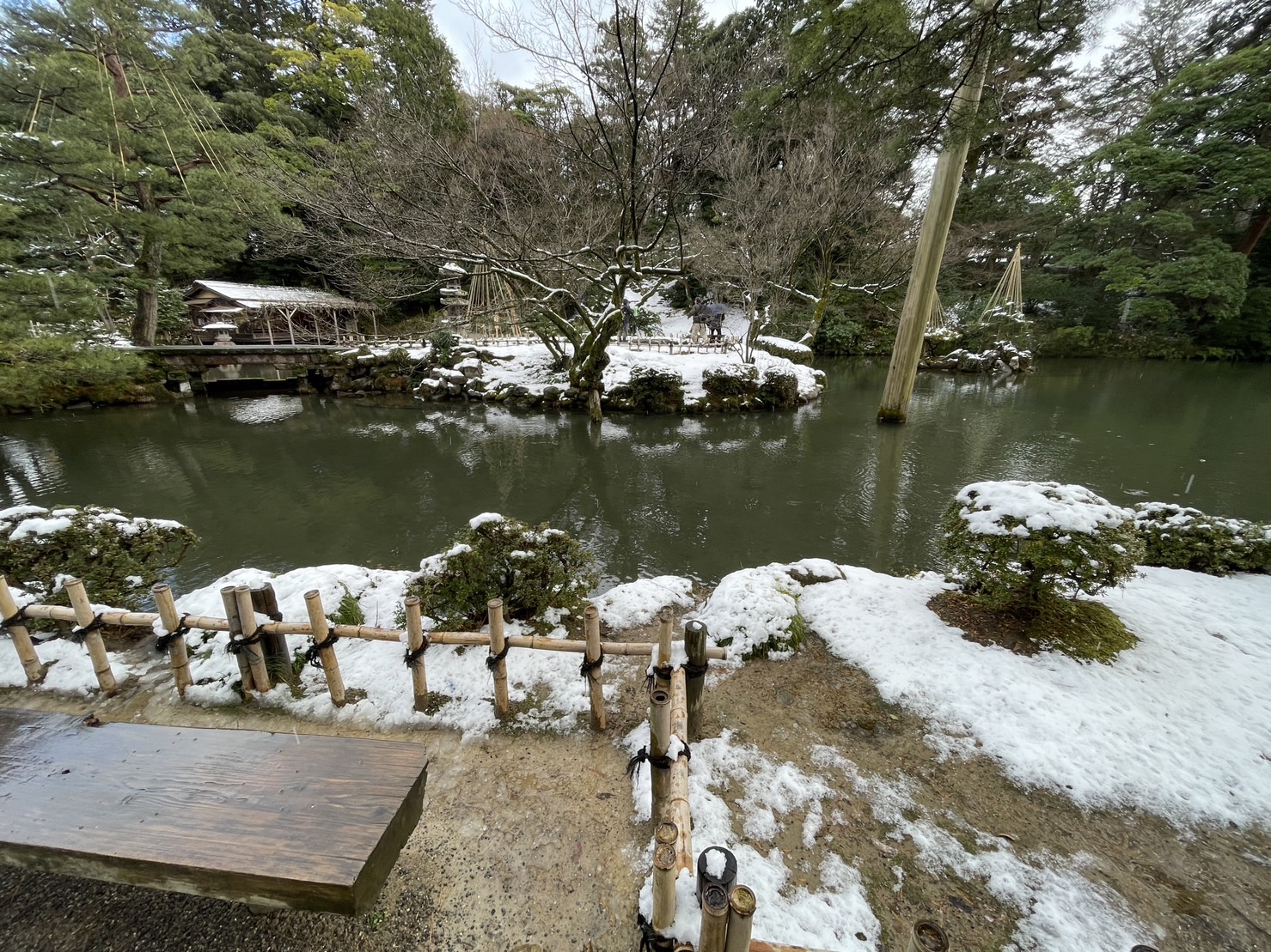 兼六園內造景多已被霜雪覆蓋，景致優美。