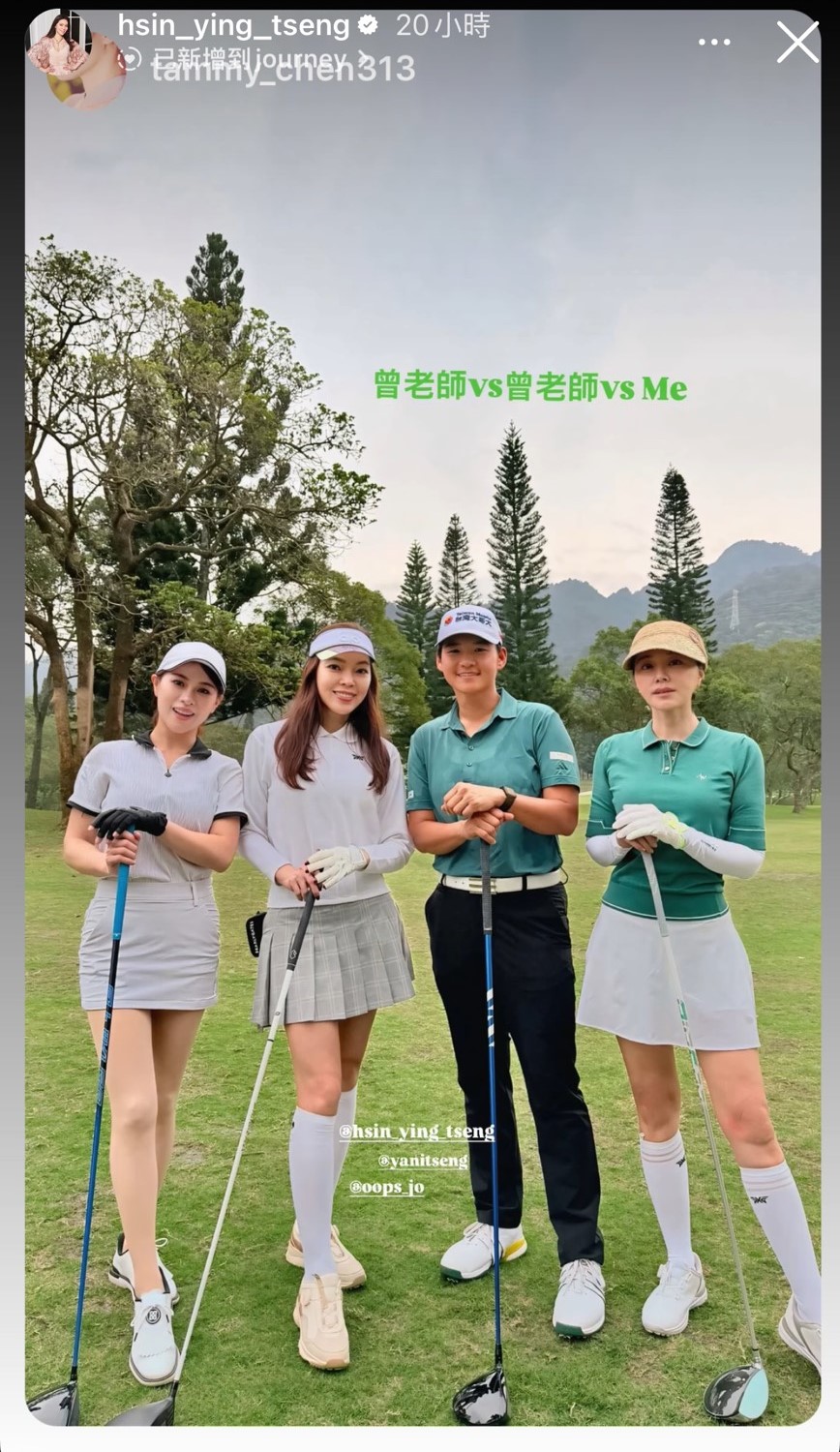 曾馨瑩（左二起）、曾雅妮、陳怡蓉一起打高爾夫。（翻攝曾馨瑩IG）