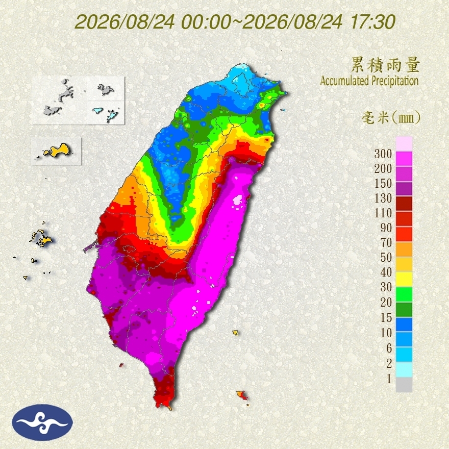 今日南部、東部都是強降雨重災區。(翻攝自中央氣象署官網)