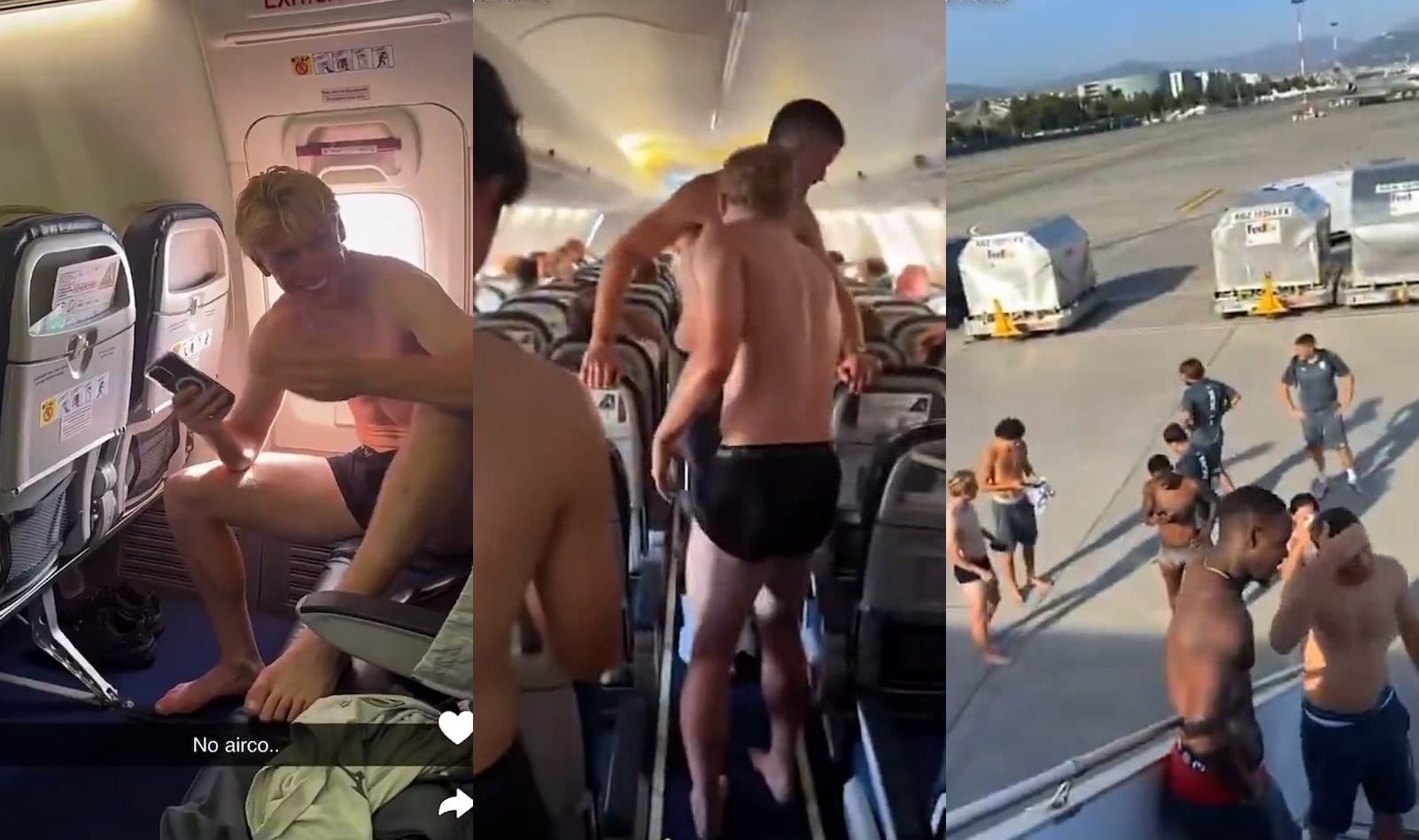 球員們為了降溫紛紛脫去衣物，部分甚至只穿內褲仍汗流不止。（翻攝畫面）