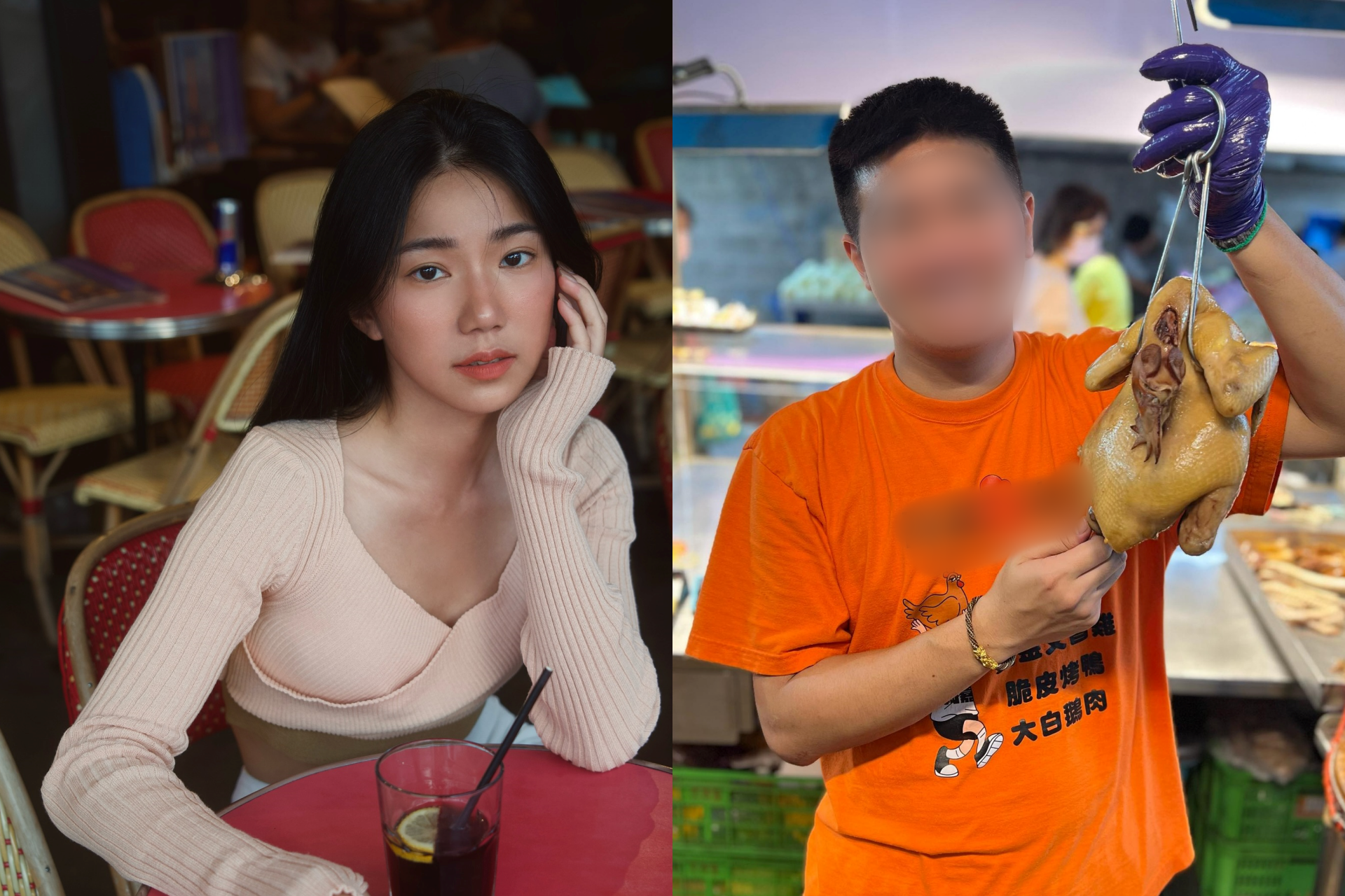 家寧（左）的哥哥（右）經營雞肉攤，被網友發現家寧哥哥2月底發文頂讓攤位。（翻攝當事人臉書）