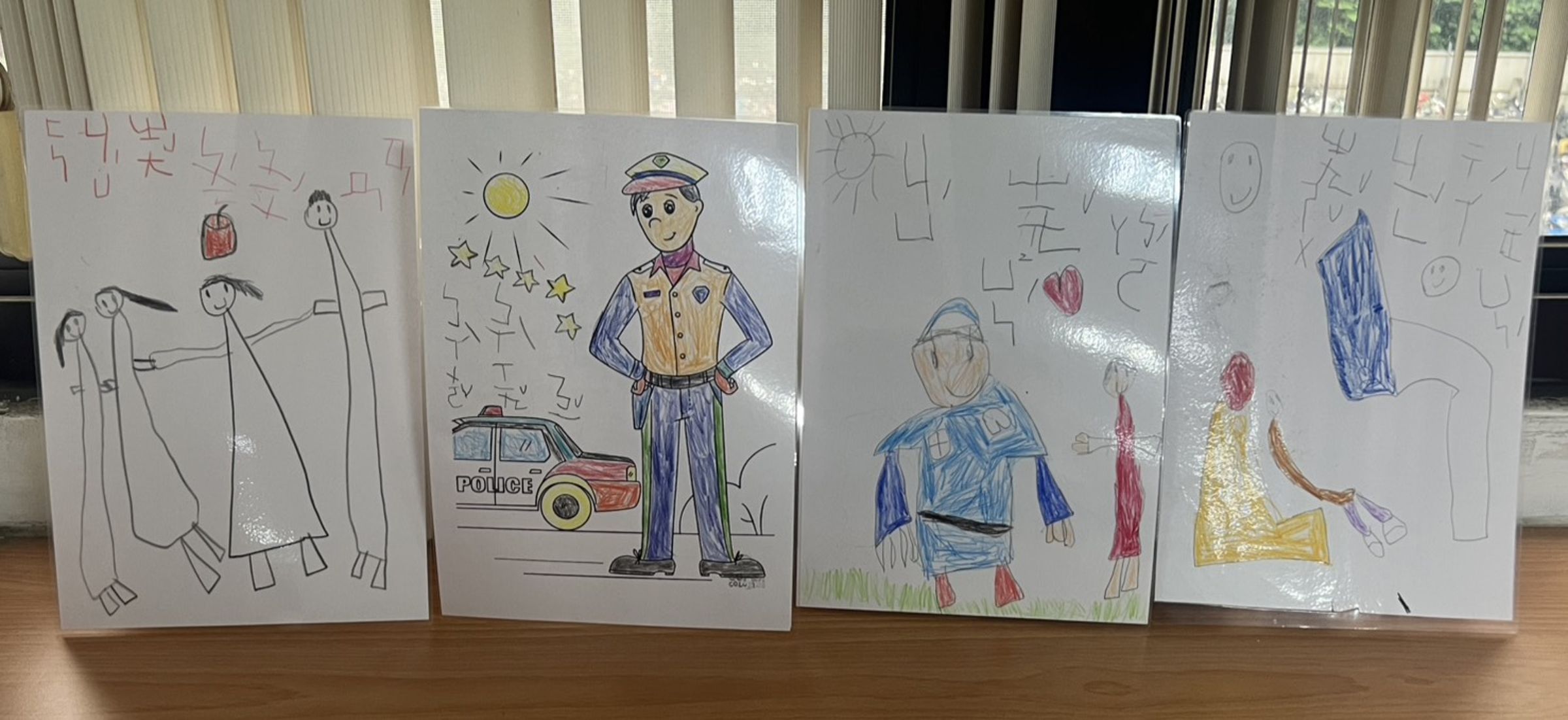 派出所長劉宗鑫不幸殉職,其5歲女兒畫下天使警察爸爸訴說想念,令人動容。(警方提供)