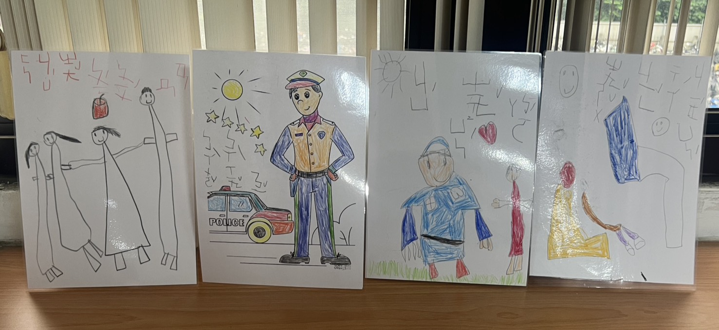 派出所長劉宗鑫不幸殉職，其5歲女兒畫下天使警察爸爸訴說想念，令人動容。（警方提供）