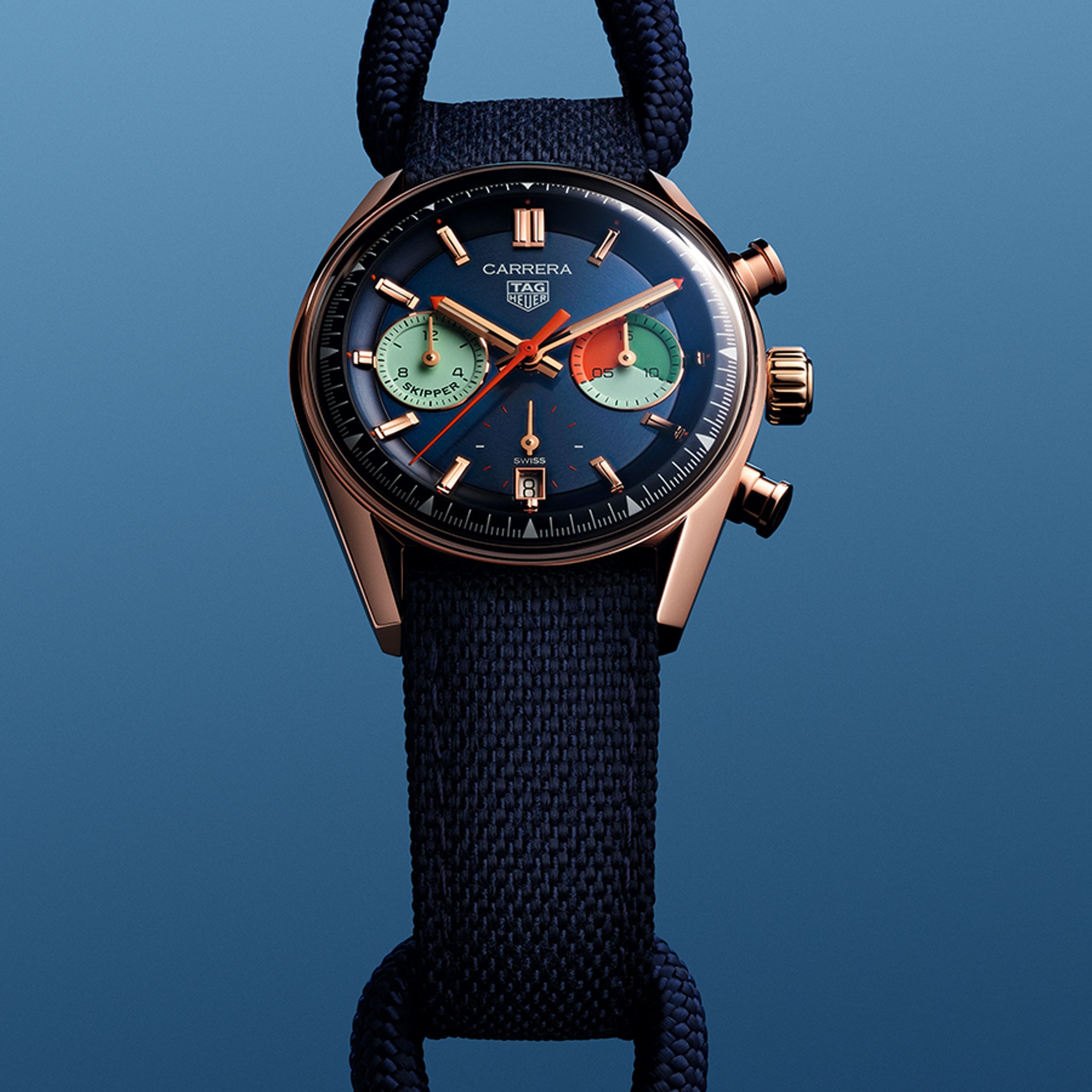 TAG HEUER Carrera Skipper Chronograph|錶徑39mm/18K 5N玫瑰金錶殼/時、分、小秒、日期指示;計時碼錶功能/Calibre Heuer 02(Ref. TH20-06)自動上鍊機芯/防水100米/定價NT$706,700