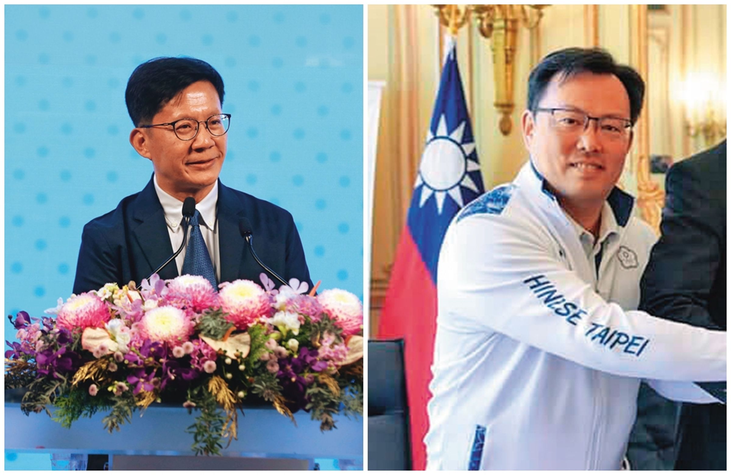 教育部次長張廖萬堅（左）在部內主責與體育署討論設部工作，與體育署長鄭世忠（右，中華奧會提供）都被點名可能出任首位體育部長。