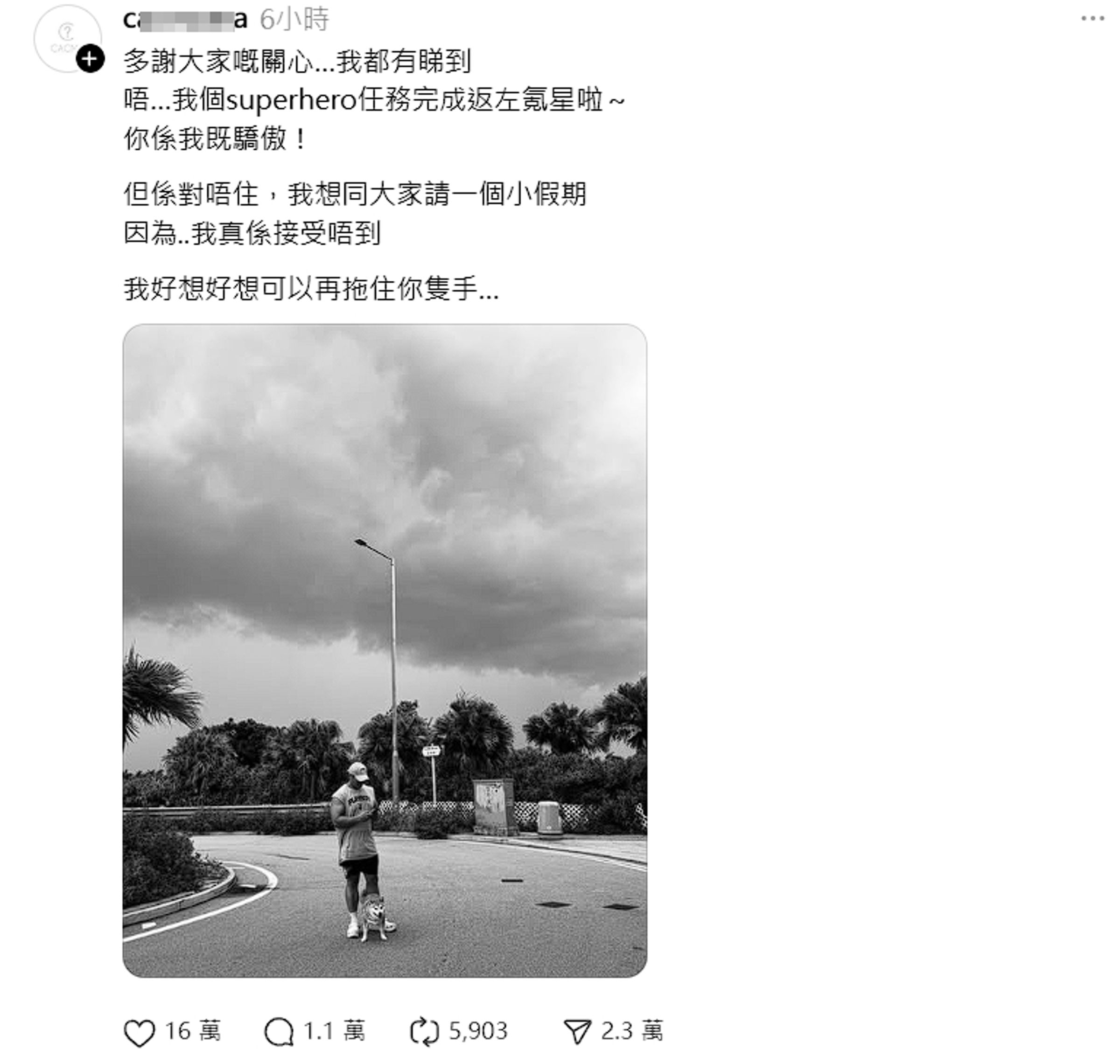何偉豪女友心碎發聲。(翻攝自Threads)