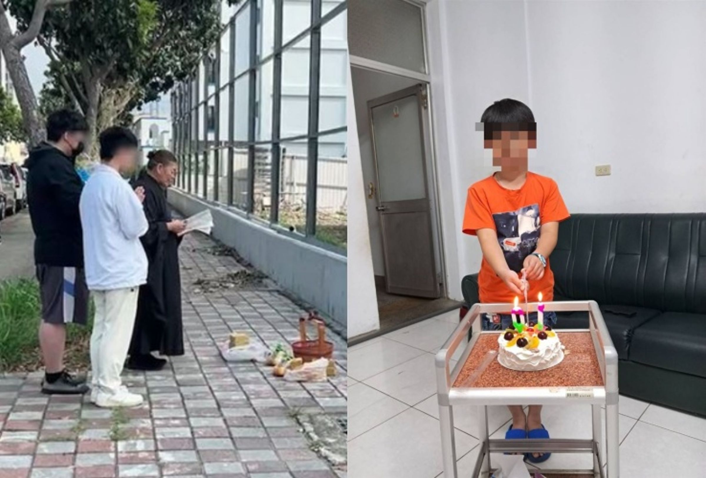 11歲男童昨日不幸在離家不到1公里的路口處遇上車禍死劫,今日哥哥赴車禍現場招魂。(翻攝畫面)