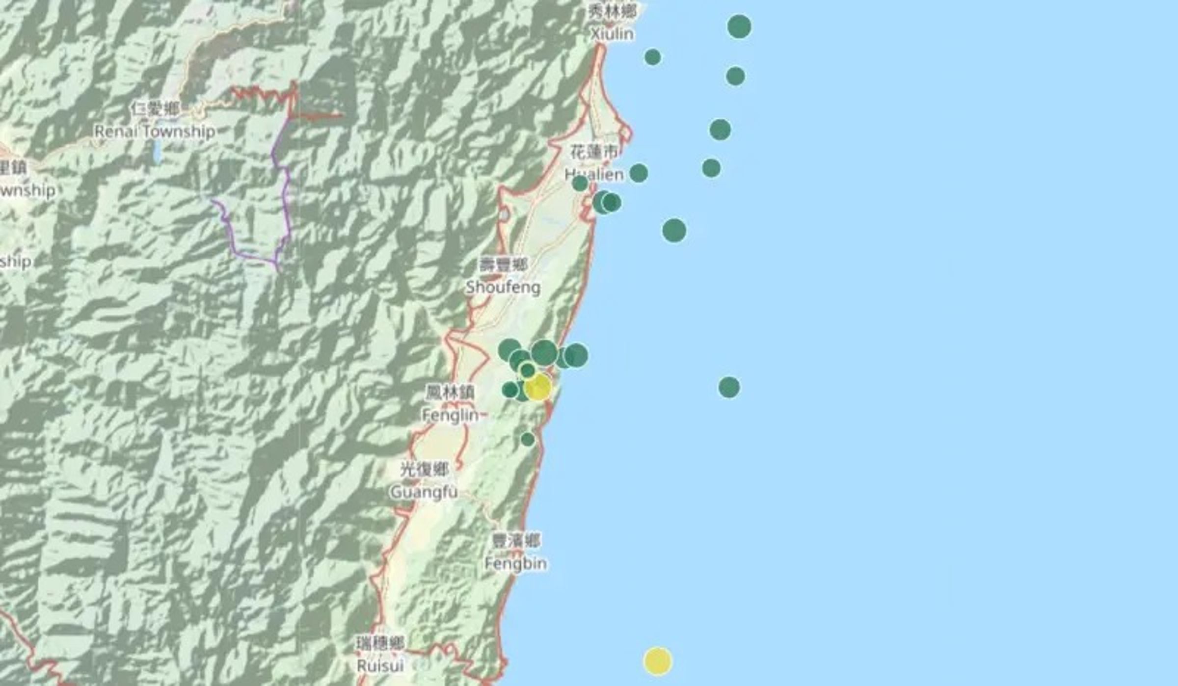 近來餘震不斷且專家表示「震央已移動至陸地上」。（翻攝自中央氣象署）