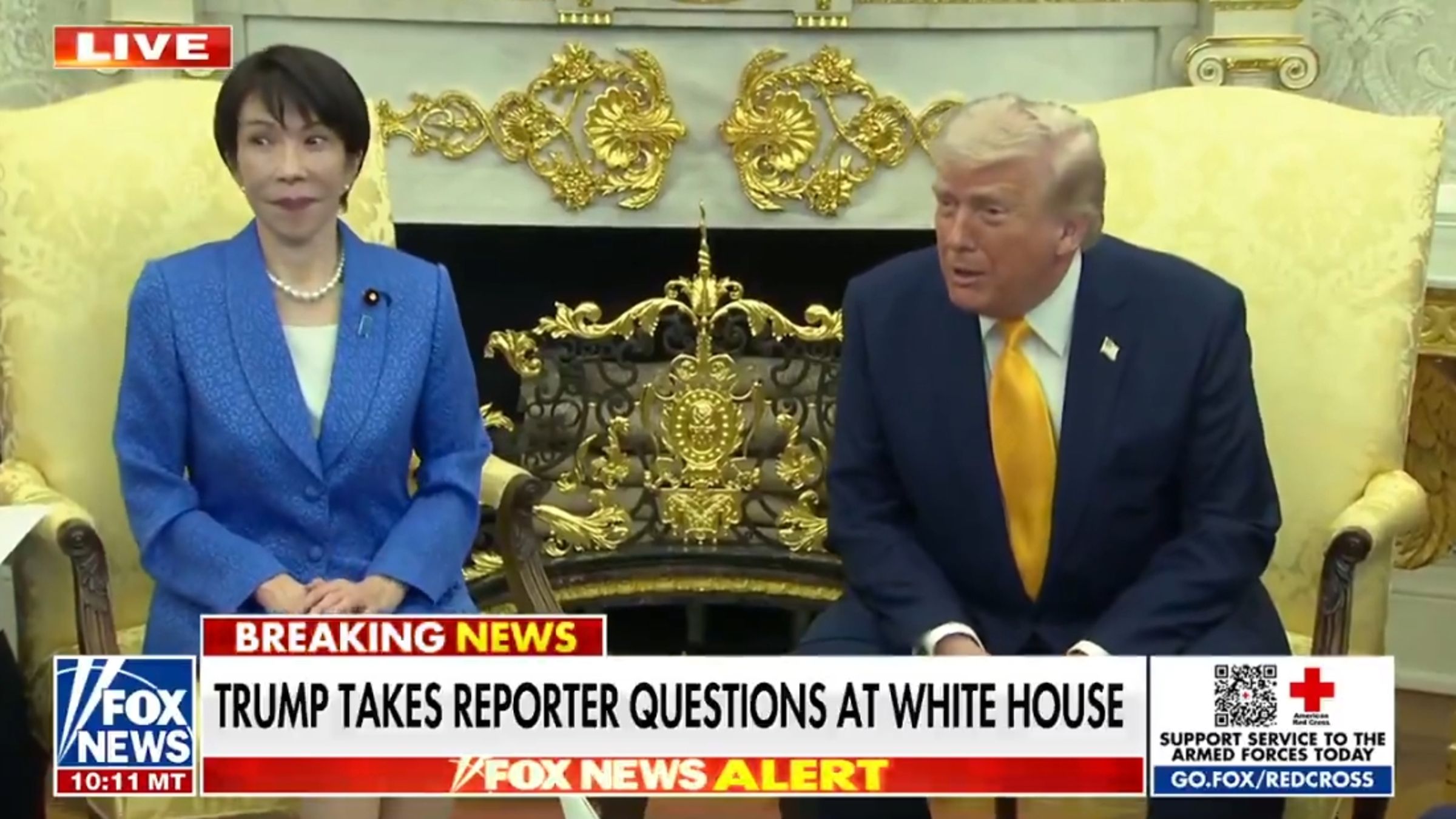 高市早苗聽了川普的發言後忍不住深吸了一口氣。(翻攝自FOX NEWS)