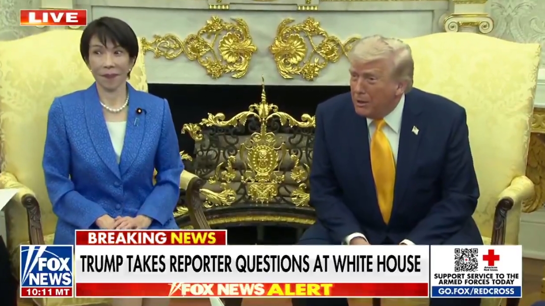 高市早苗聽了川普的發言後忍不住深吸了一口氣。(翻攝自FOX NEWS)
