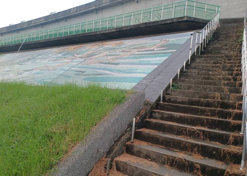 二重抽水站旁越堤欄杆失竊。(新北高灘處提供)