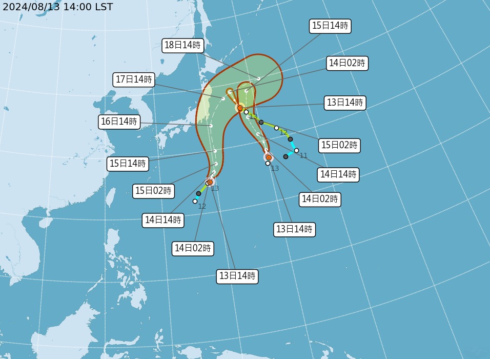 今年第8號颱風「悟空」（國際命名：WUKONG，中文譯名：悟空）今（13日）下午增強生成輕颱。（翻攝自氣象署）