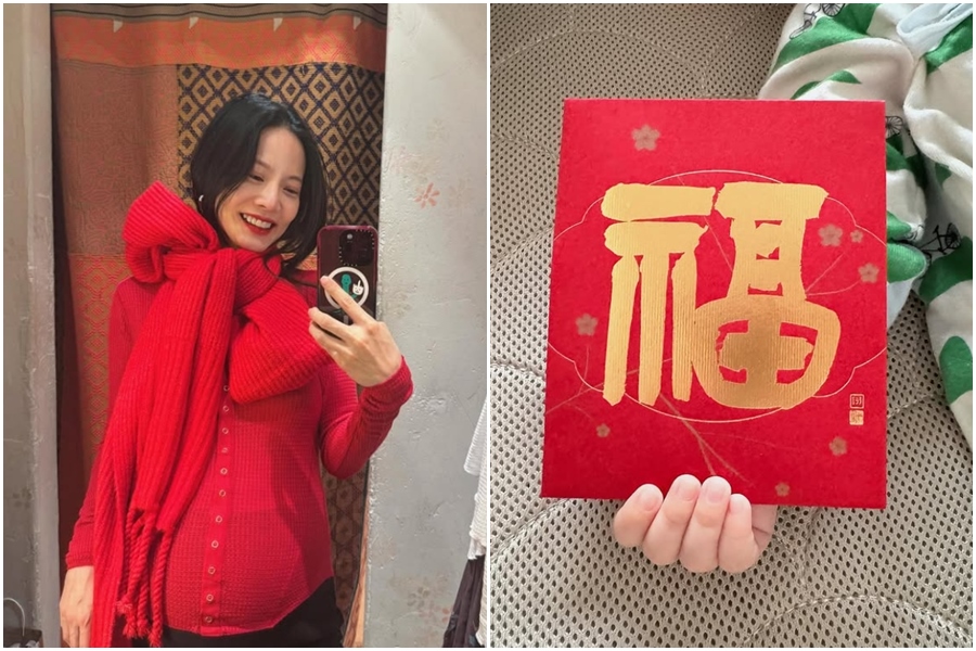 曾之喬今（2日）在社群網站曬出兒子的小手手向大家拜年。（翻攝自IG chiaochiaotzeng）