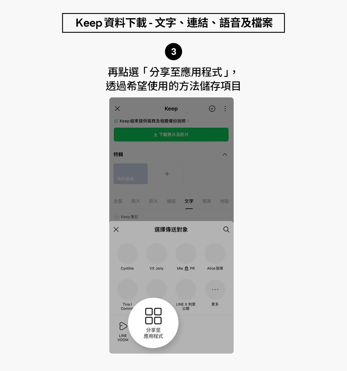 LINE Keep功能8月28日就要終止服務，LINE官方部落格提供簡單的備份教學步驟。（翻攝自LINE官方部落格）