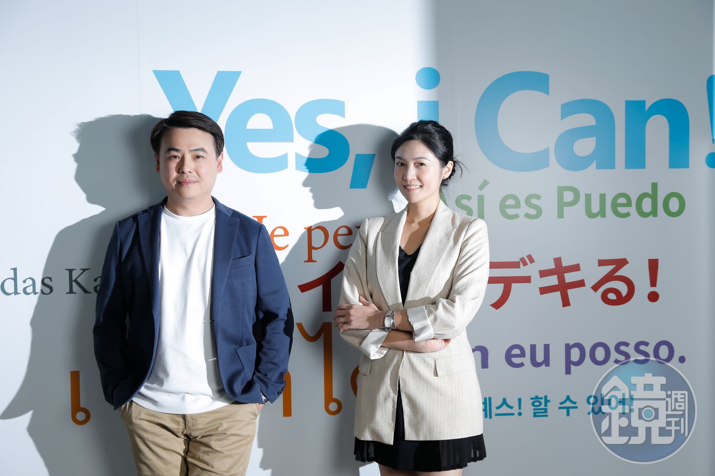 艾肯娛樂營運長劉仲銘(左)帶領團隊嘗試遊戲自研,艾慕影藝總監蔡菁菁(右)協助洽詢影視內容合作。