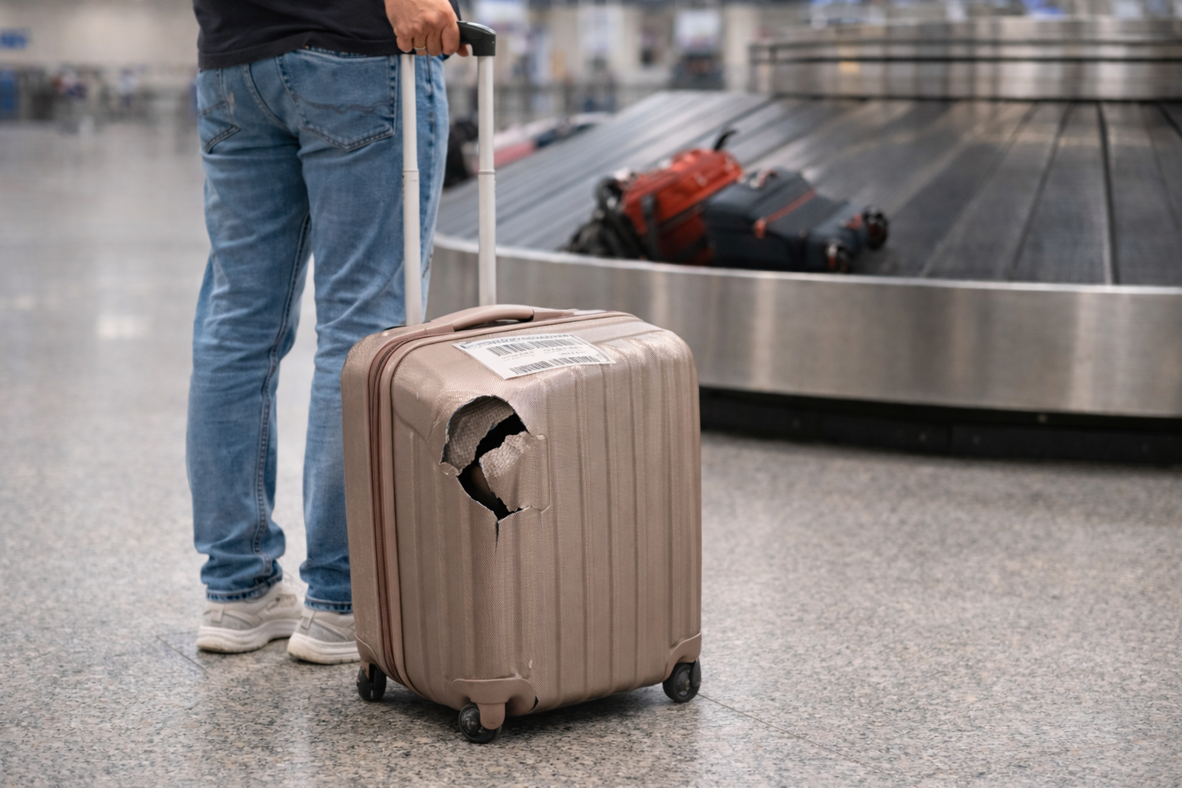 有旅客控訴搭乘泰獅航結果行李被摔爛,地勤卻強調只願意賠償210元。(示意畫面,ChatGPT生成)