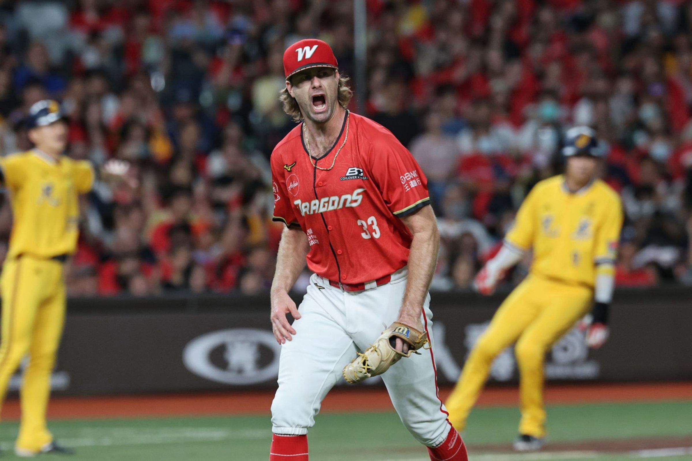 味全龍先發投手蔣銲主投8局無失分,味全龍以3:0拿下第一戰勝利。(味全龍提供)