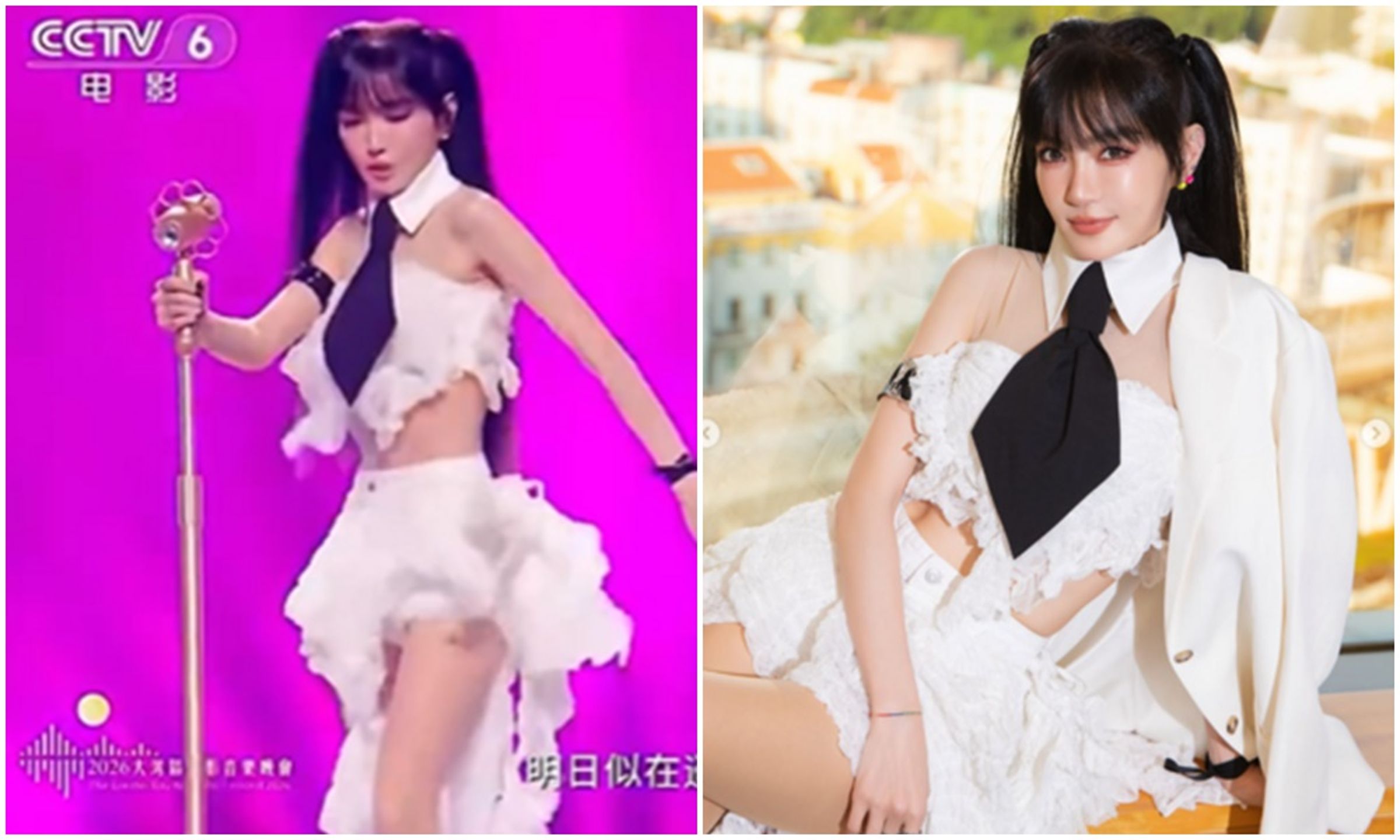 女星謝金燕昨（20日）受邀在中國「灣區升明月」晚會上，意外掀起「假唱風波」。（翻攝自謝金燕微博）