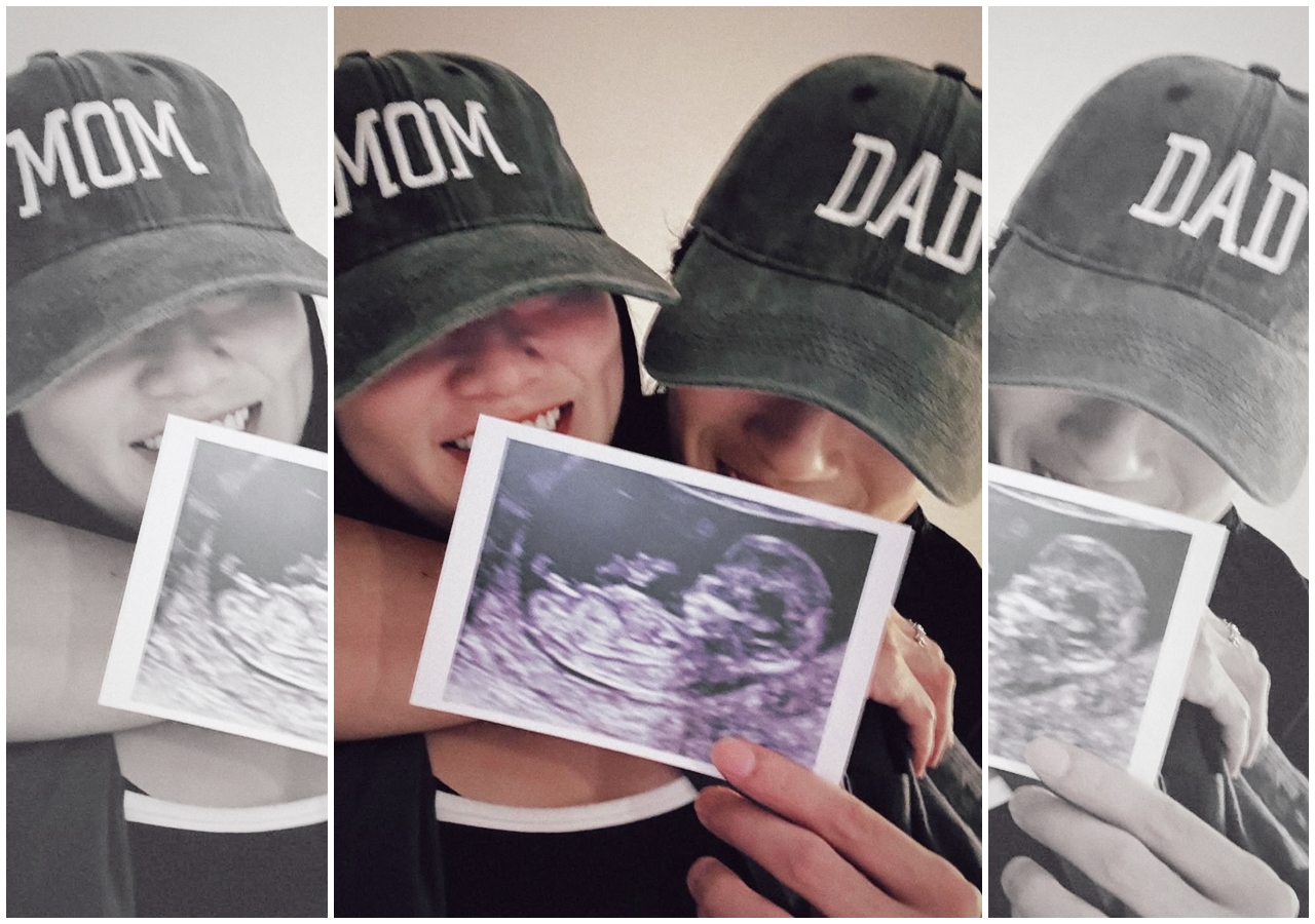 婁峻碩在IG曬出甜摟焦凡凡，並手持超音波的合照，開心直呼「我們家即將迎來的新成員」。（翻攝自婁峻碩IG）