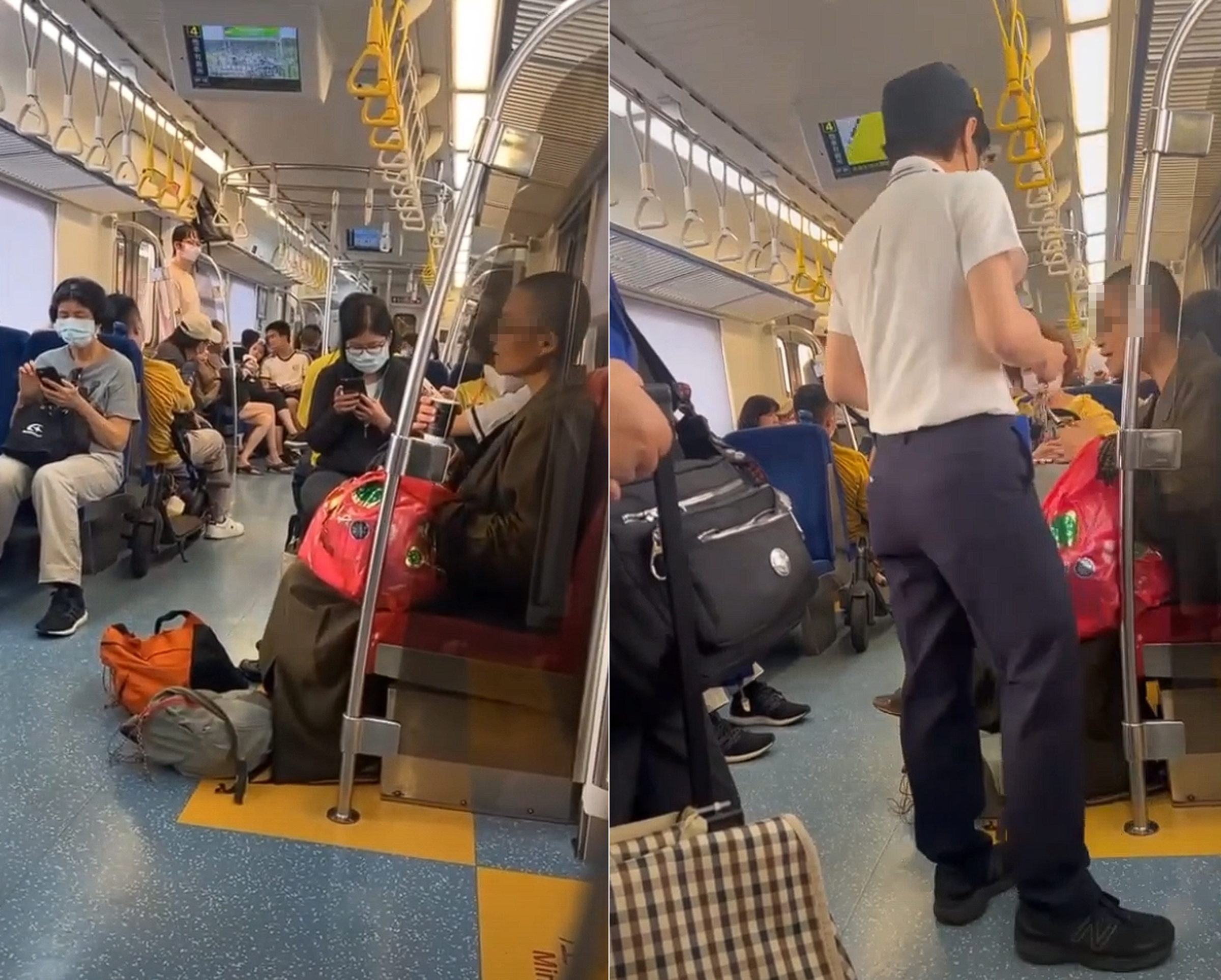 一名比丘尼搭乘台鐵區間車時疑似播放誦經音樂太大聲,引發其他乘客不滿。(翻攝自記者爆料網)