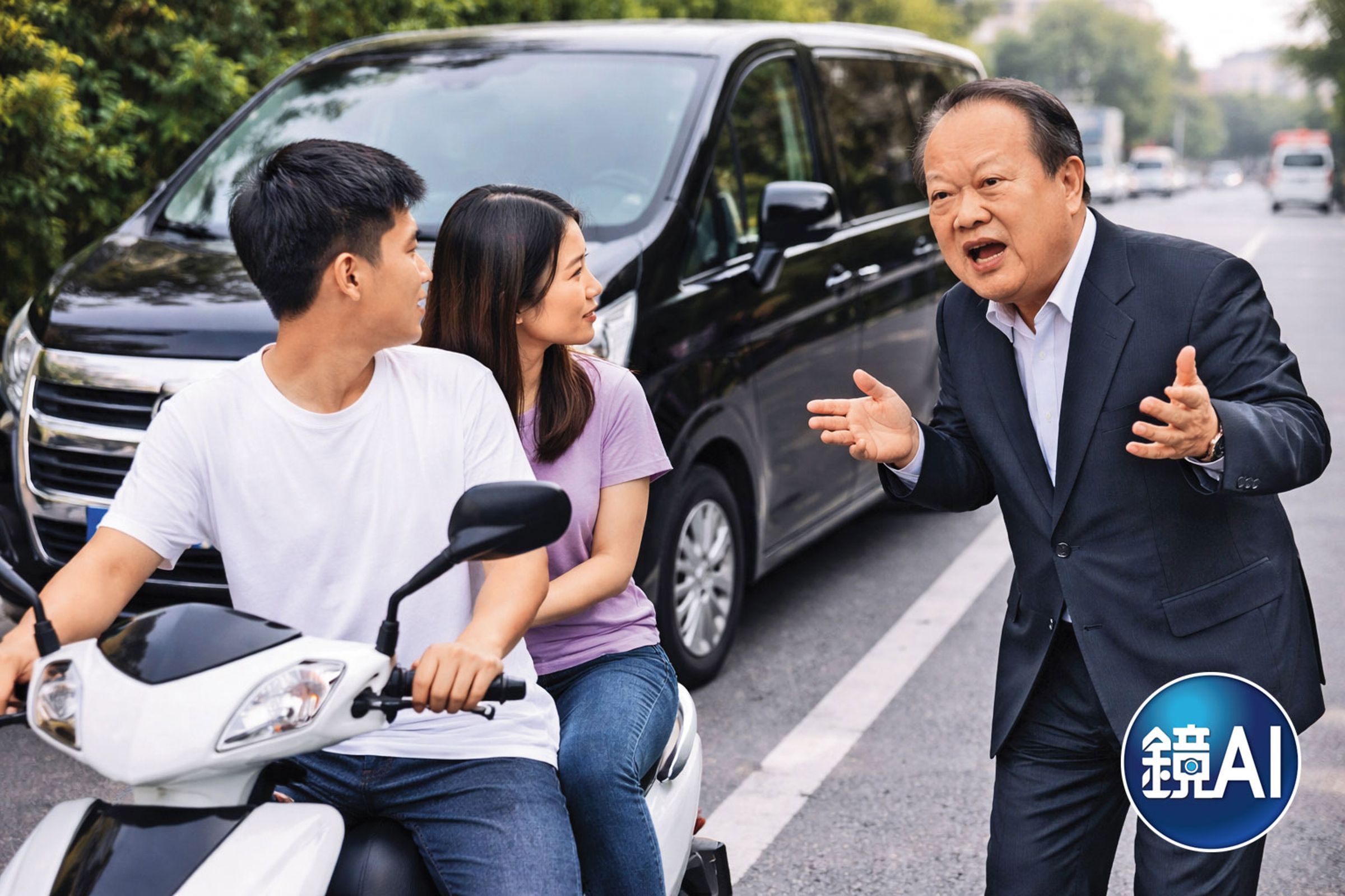 時任台南市長蘇南成(右)弔唁帝王飯店死者時,巧遇關係人婷婷,並說服她到案說明。(AI生成示意圖)