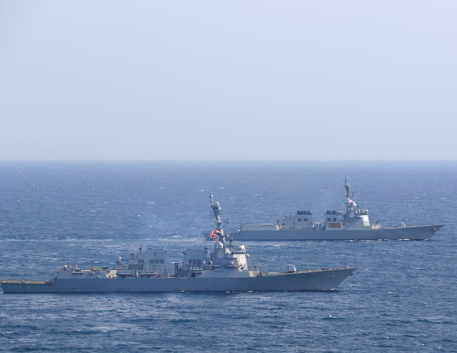 圖為美國、南韓5月在東部海域實施了聯合海上演習。（翻攝自X@USForcesKorea）