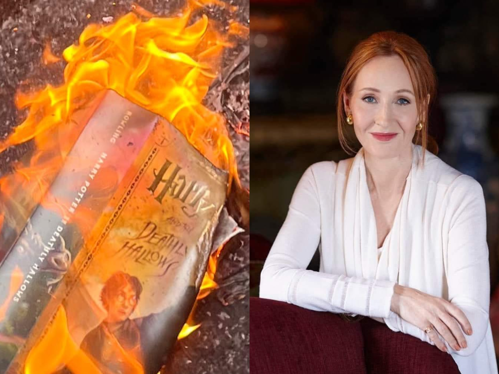 作家李文成不滿J.K.羅琳配合IBA，屢次質疑我國女拳后林郁婷的性別，憤而燒書。（翻攝李文成臉書、J.K. Rowling臉書）