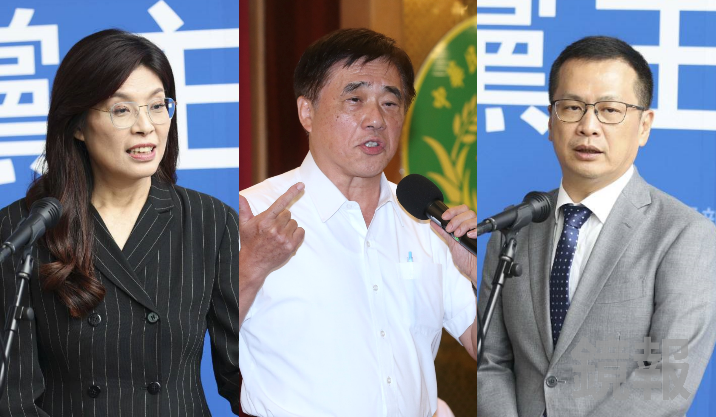國民黨主席選情白熱化，其中又以前立委鄭麗文（左）、前台北市長郝龍斌（中）、立委羅智強（右）形成3強局面。（合成圖，鏡報劉耀勻、董孟航）