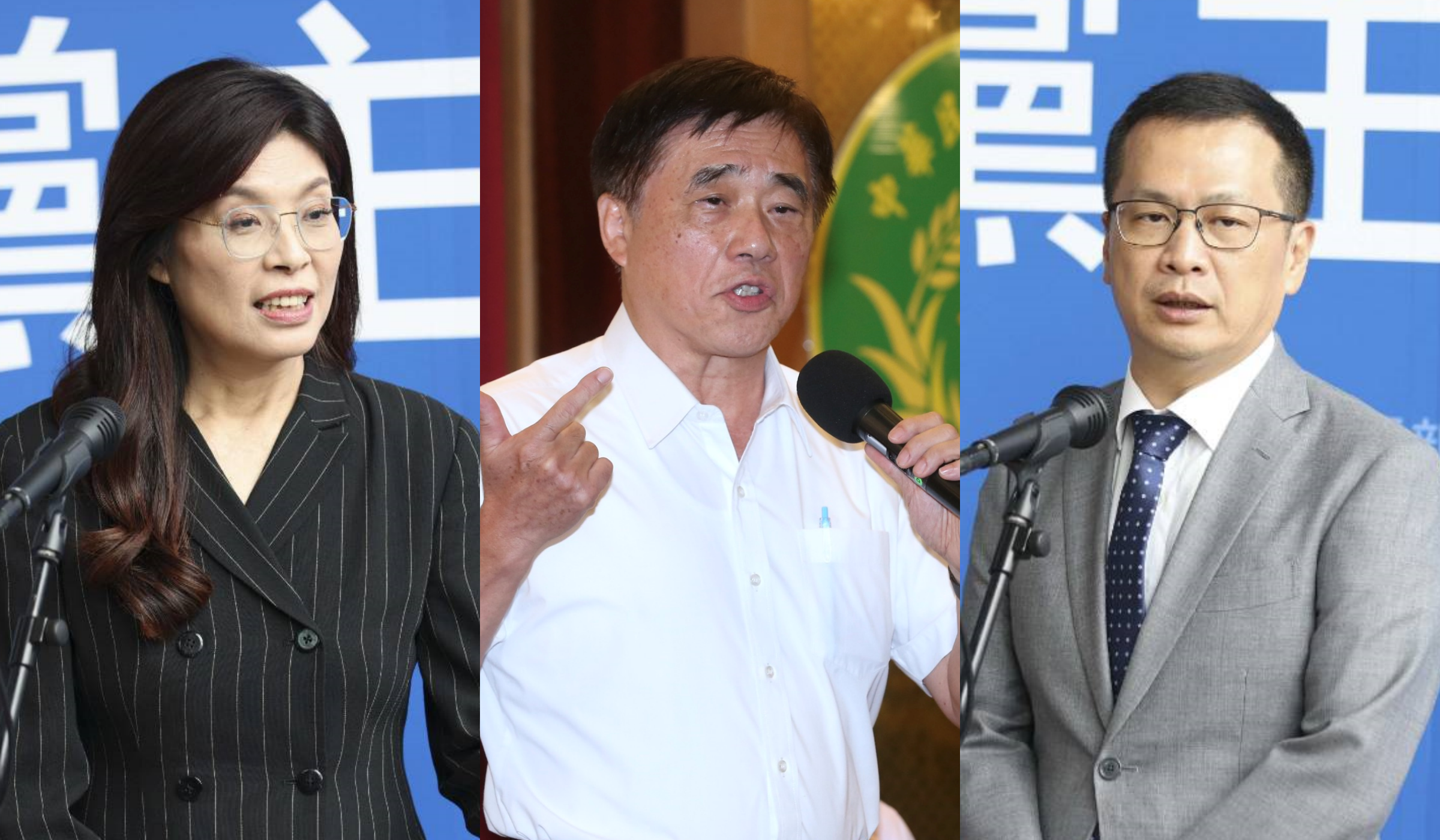 國民黨主席選情白熱化，其中又以前立委鄭麗文（左）、前台北市長郝龍斌（中）、立委羅智強（右）形成3強局面。（合成圖，鏡報劉耀勻、董孟航）