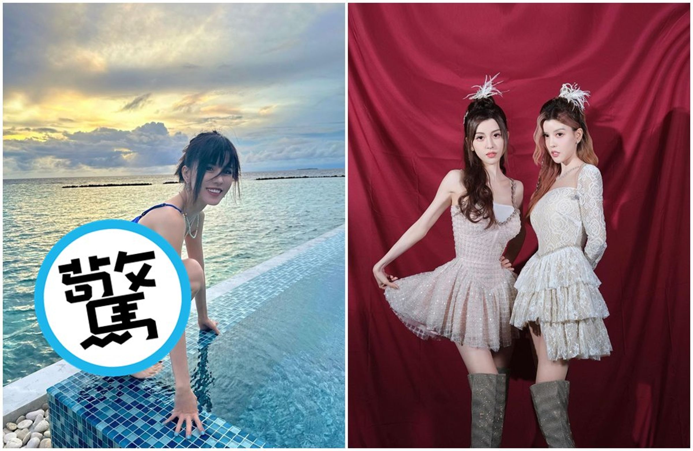 Yumi(左圖)貼出比基尼照,側身骨頭清晰可見。(翻攝Yumi IG)